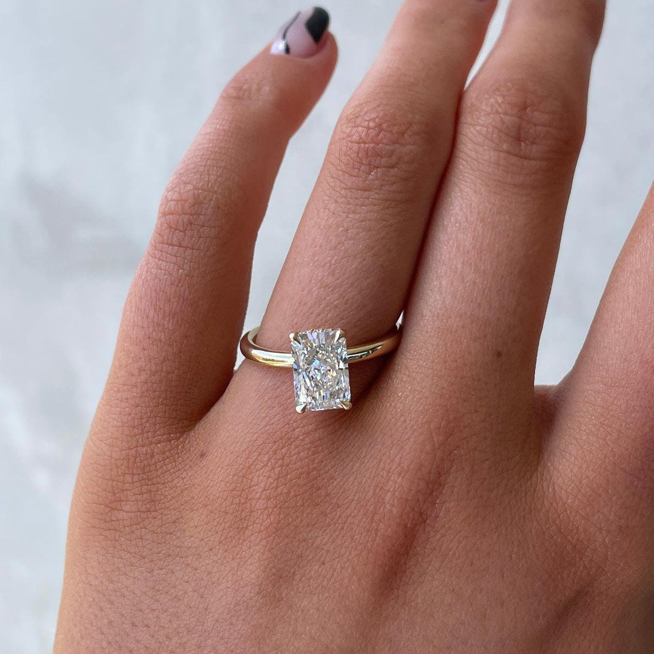 Radiant 4.10tcw Lab Grown Diamond Solitaire Hidden Halo Engagement Ring, D-E-F Color, VVS-VS Clarity
