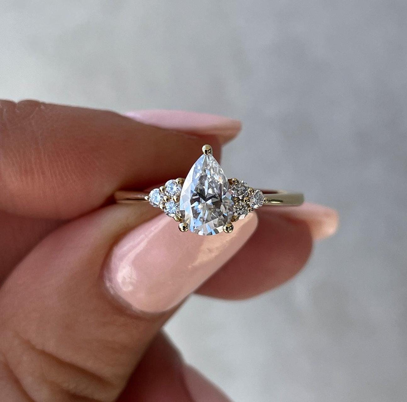 Pear 1.30tcw Lab Grown Diamond Accent Stones Engagement Ring, D-E-F Color, VVS-VS Clarity