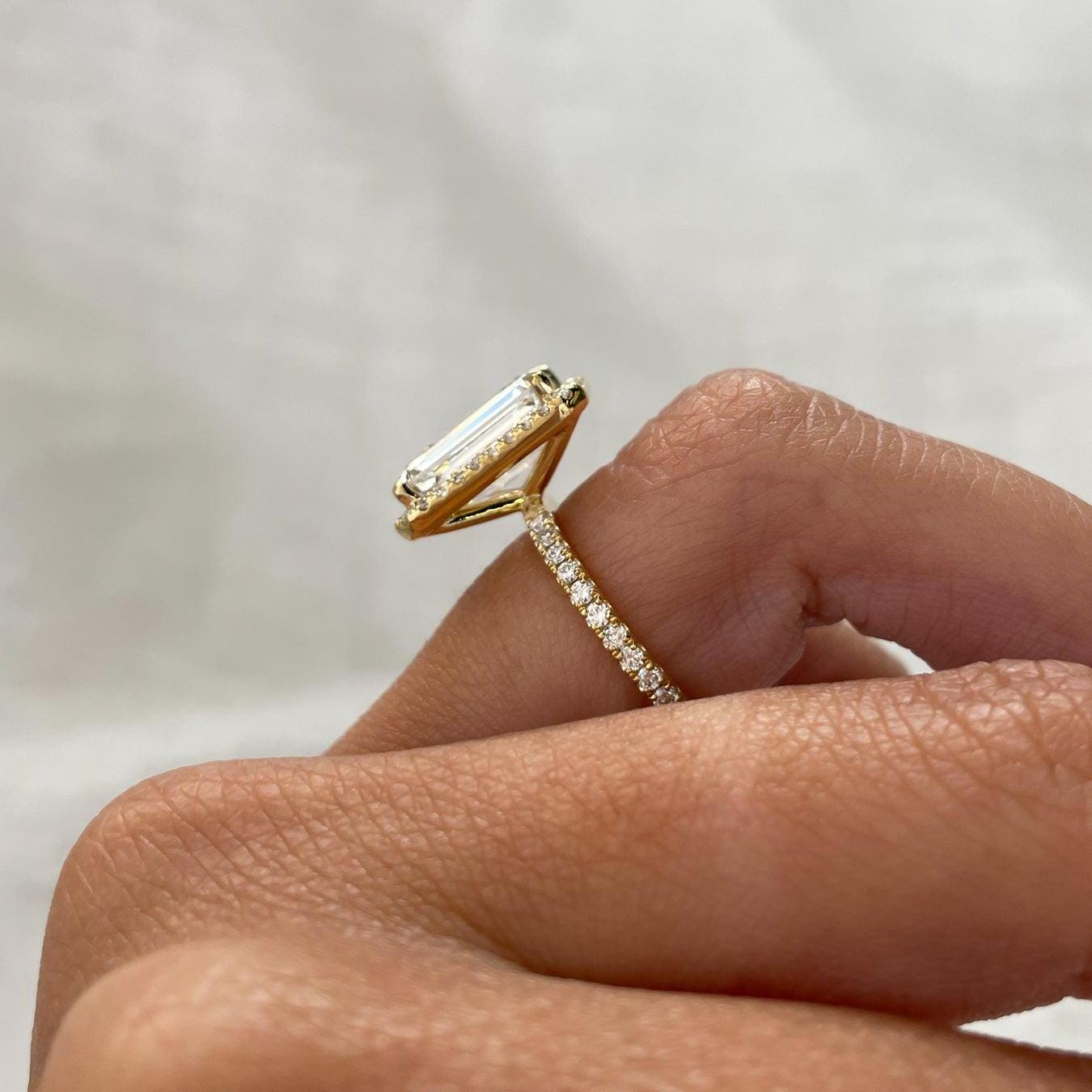 4.70tcw Emerald Lab Grown Diamond Engagement Ring | Halo & Pavé Band | IGI Certified | Custom Gold & Platinum