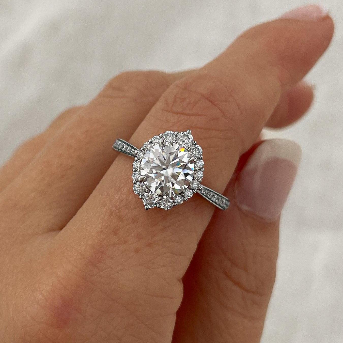 Round 2.70tcw Lab Grown Diamond Vintage Halo Style Engagement ring, D-E-F Color, VVS - VS Clarity