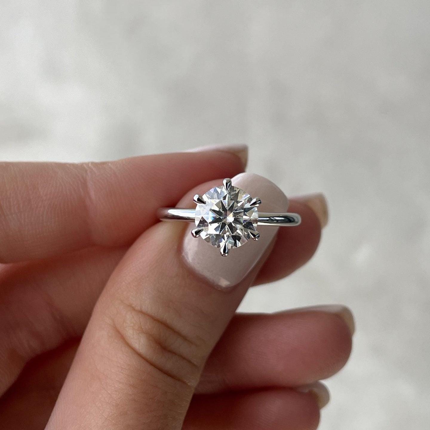 Round 3.10tcw Lab Grown Diamond 6 Claw Solitaire Hidden Halo Engagement Ring, EF Color, VS Clarity