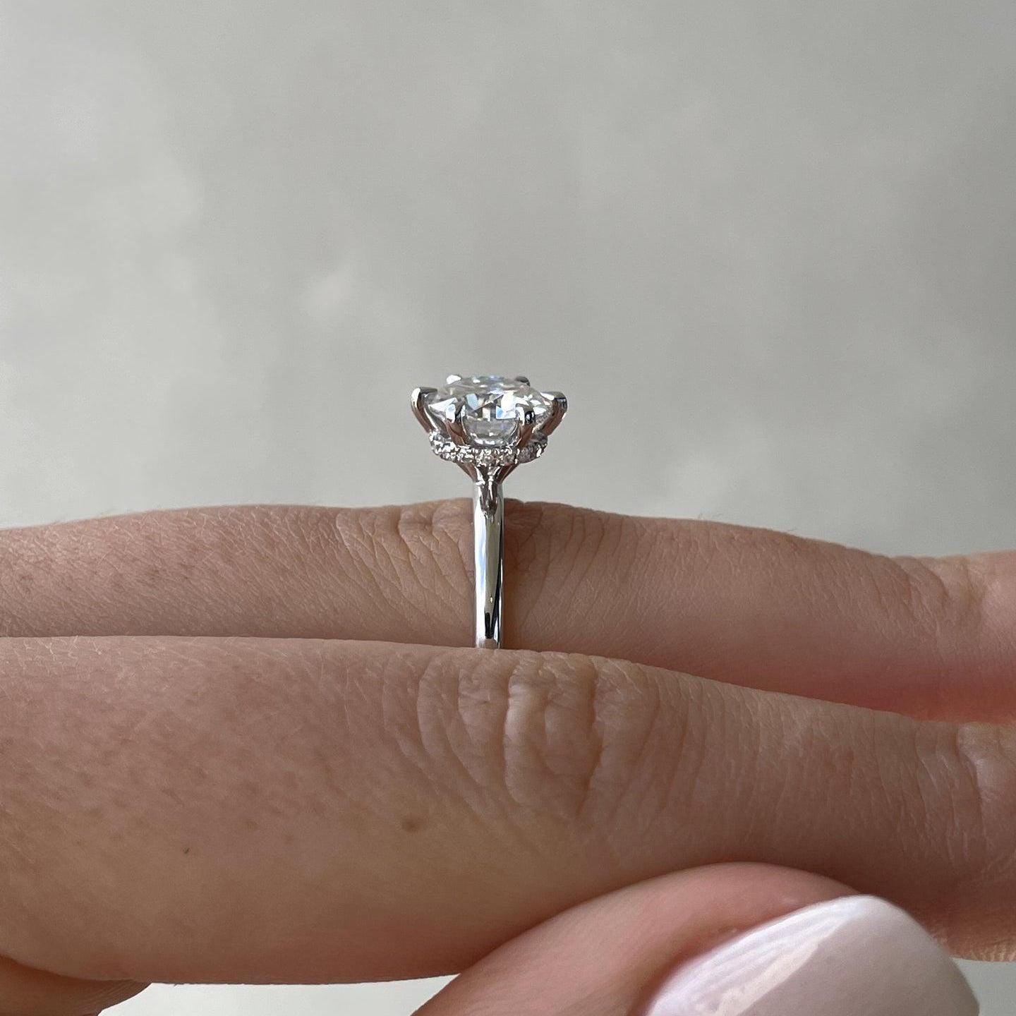 3.10tcw Round Lab Grown Diamond Hidden Halo Engagement Ring | IGI Certified | Custom Gold & Platinum