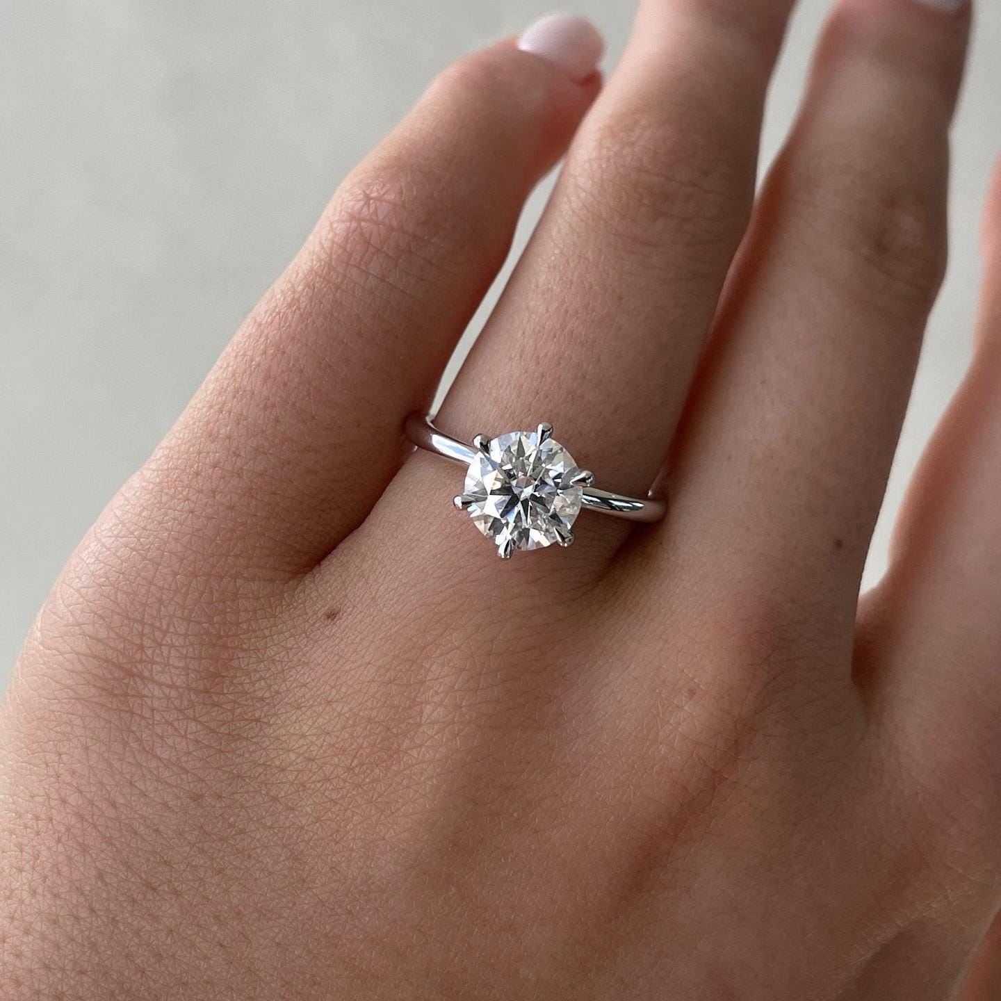Round 3.10tcw Lab Grown Diamond 6 Claw Solitaire Hidden Halo Engagement Ring, EF Color, VS Clarity