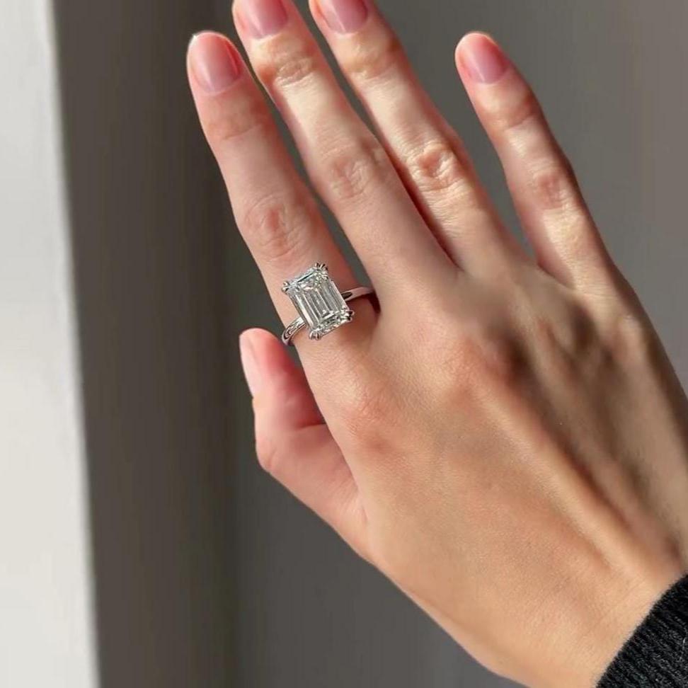 Emerald 7.00ct Lab Grown Diamond Signature Solitaire Engagement Ring, EF Color, VS Clarity