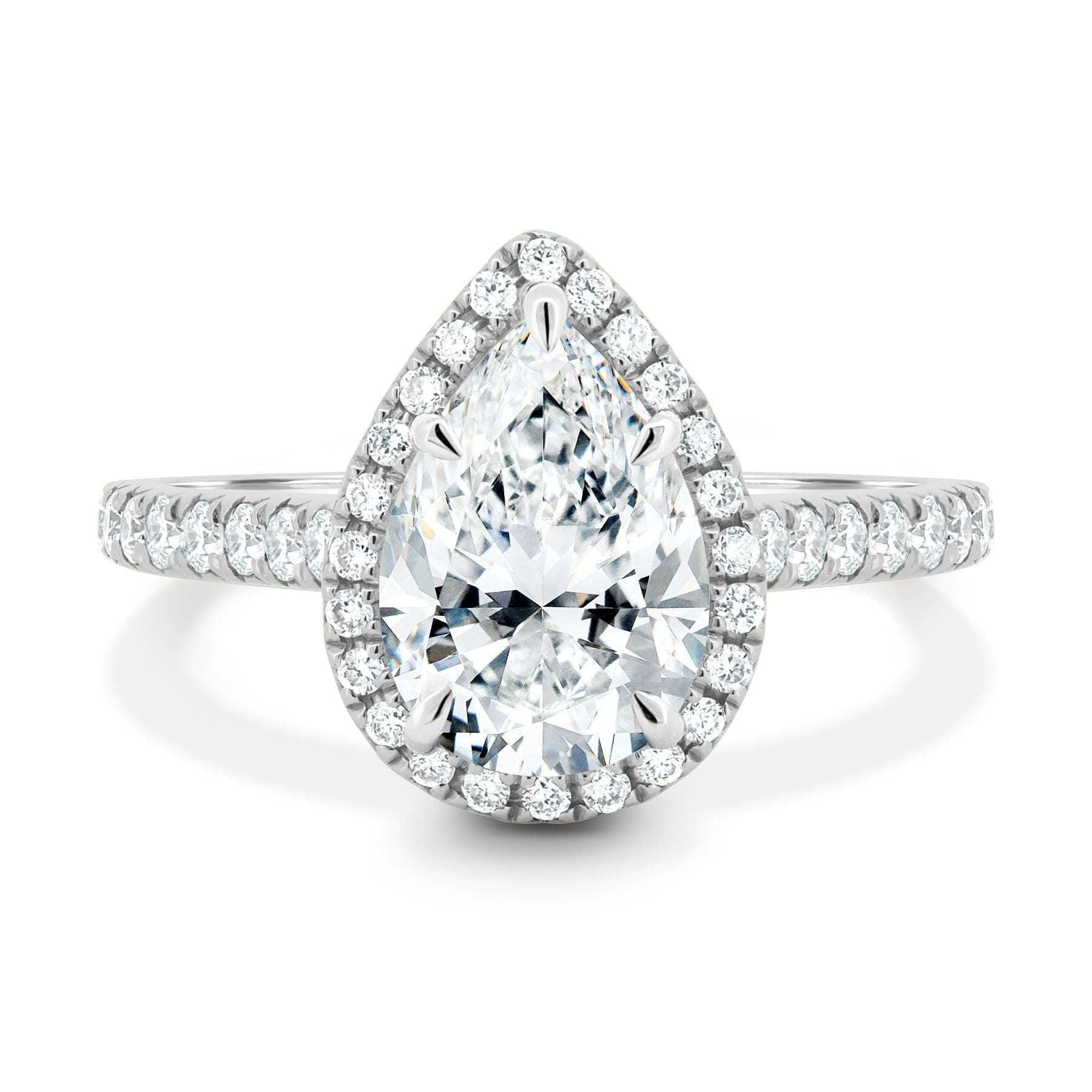 Pear 3.50tcw Lab Grown diamond Halo set Diamond Engagement Ring, D-E-F Color, VVS-VS Clarity - IGI Certificate