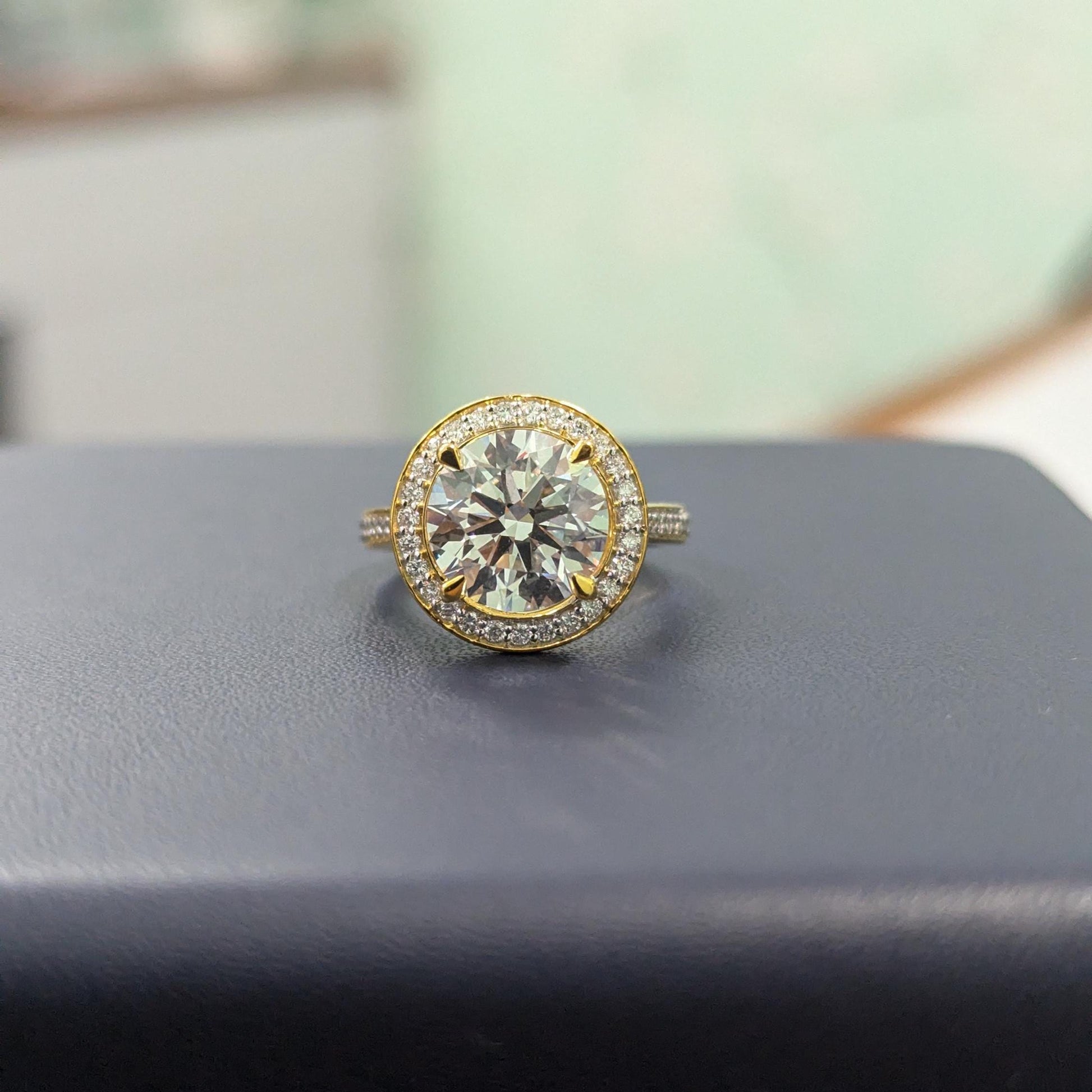 Round 3.40tcw Lab Diamond Halo Engagement Ring | DEF Color | IGI Certified | Pave Set VVS–VS