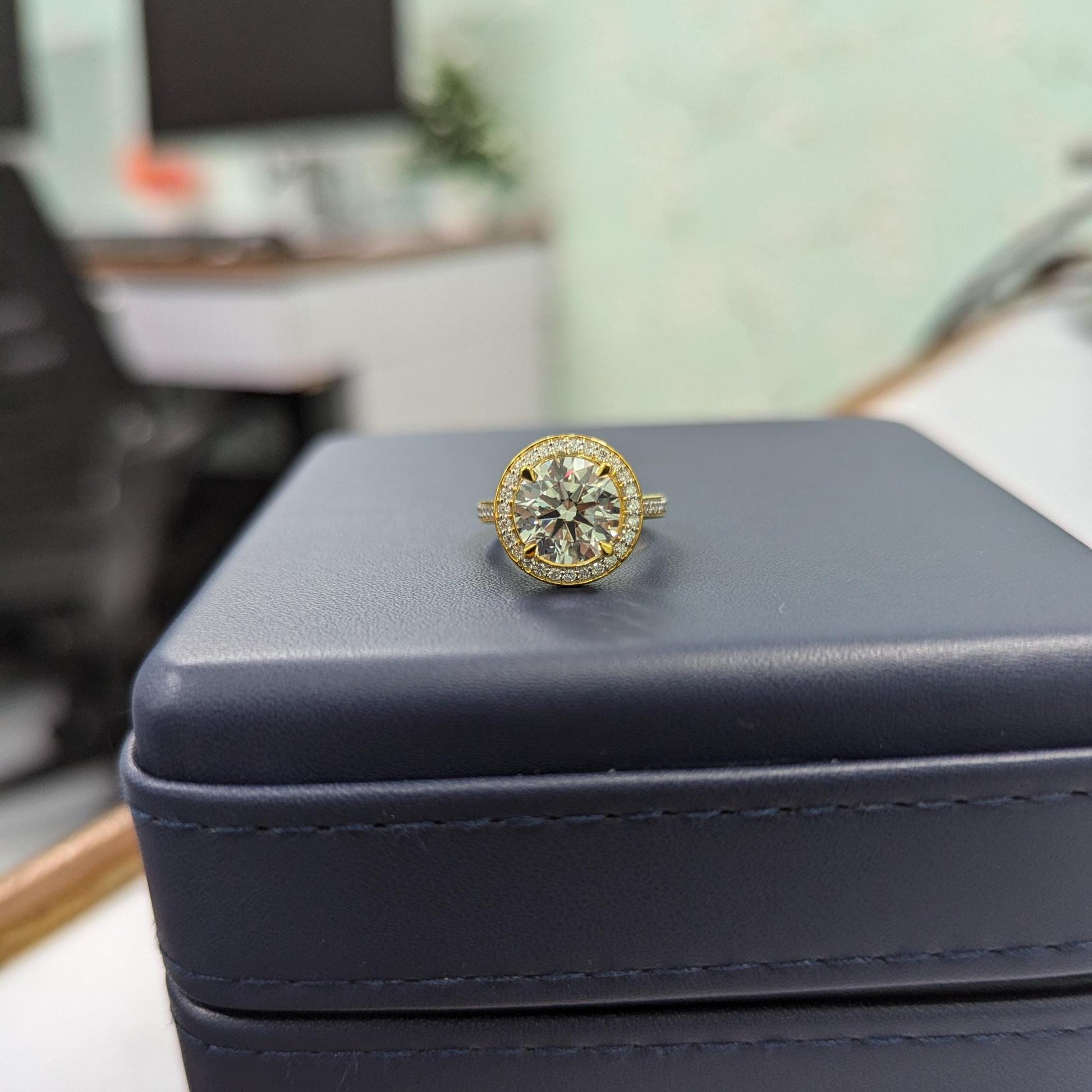 Round 3.40tcw Lab Diamond Halo Engagement Ring | DEF Color | IGI Certified | Pave Set VVS–VS