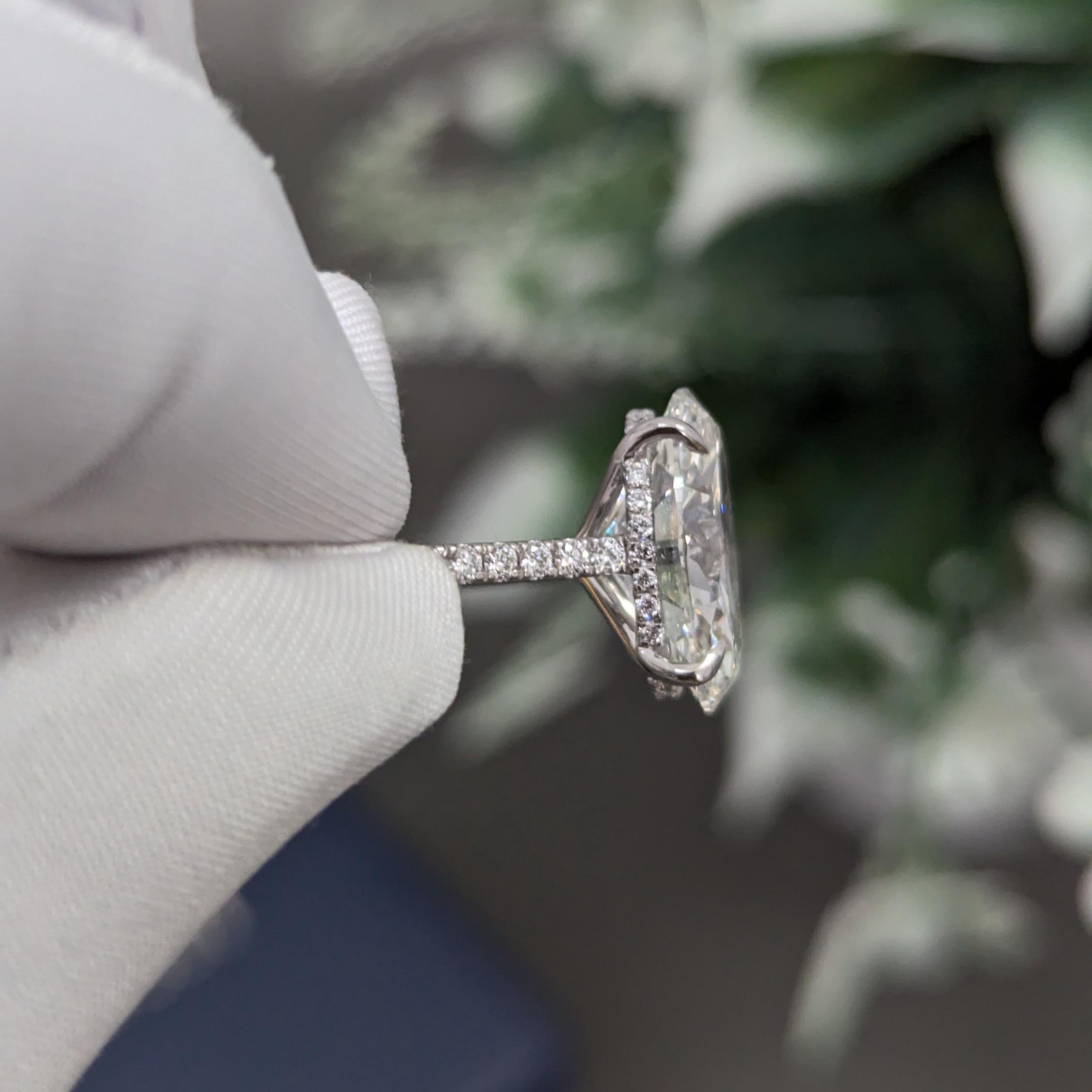 Oval 5.30tcw lab-grown diamond engagement ring with Hidden Halo Cathedral Setting, D-E-F, VVS-VS clarity