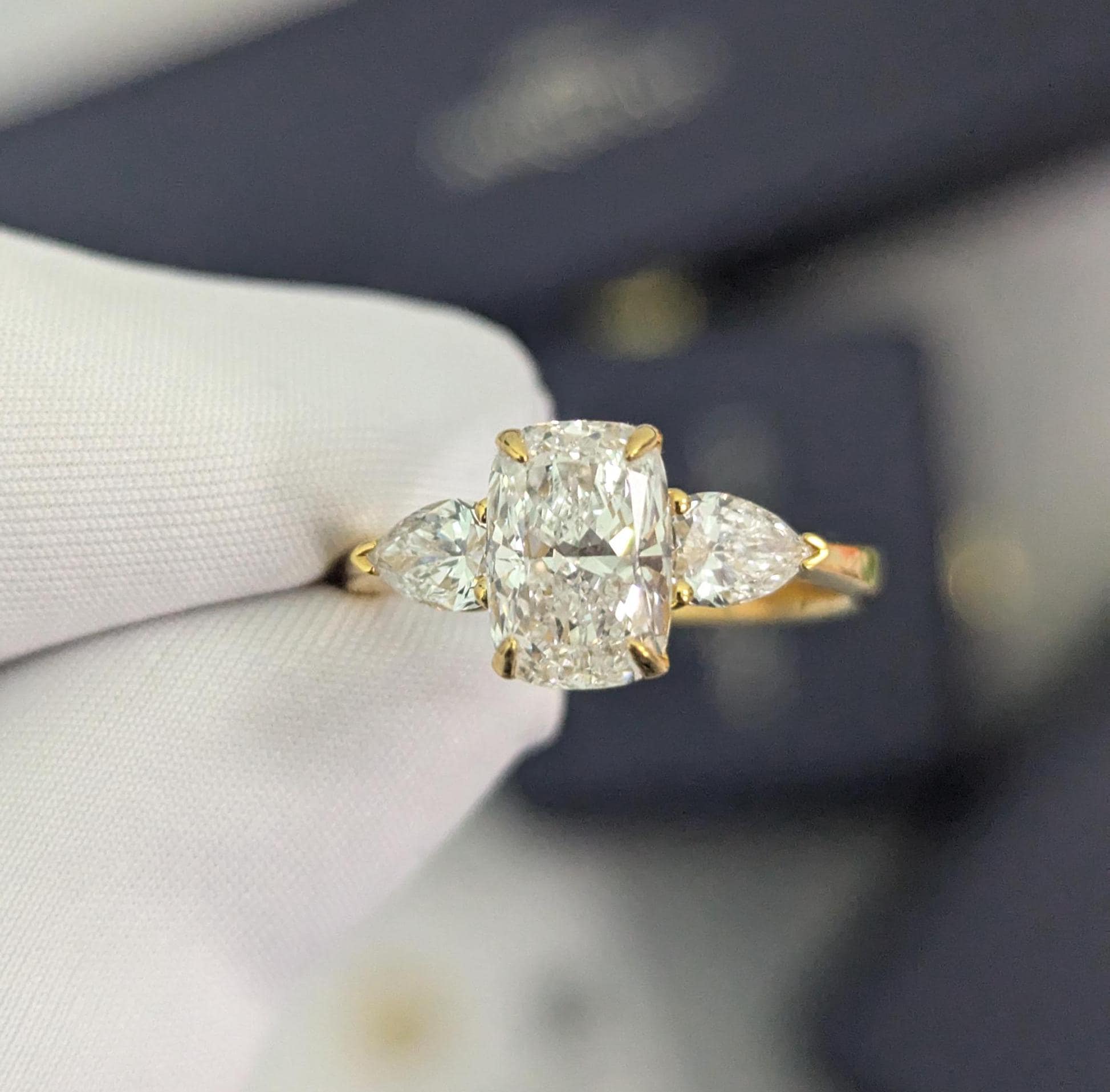 2.40tcw Cushion Lab Diamond Engagement Ring | Pear Accents | IGI Certified | Ethical Jewelry