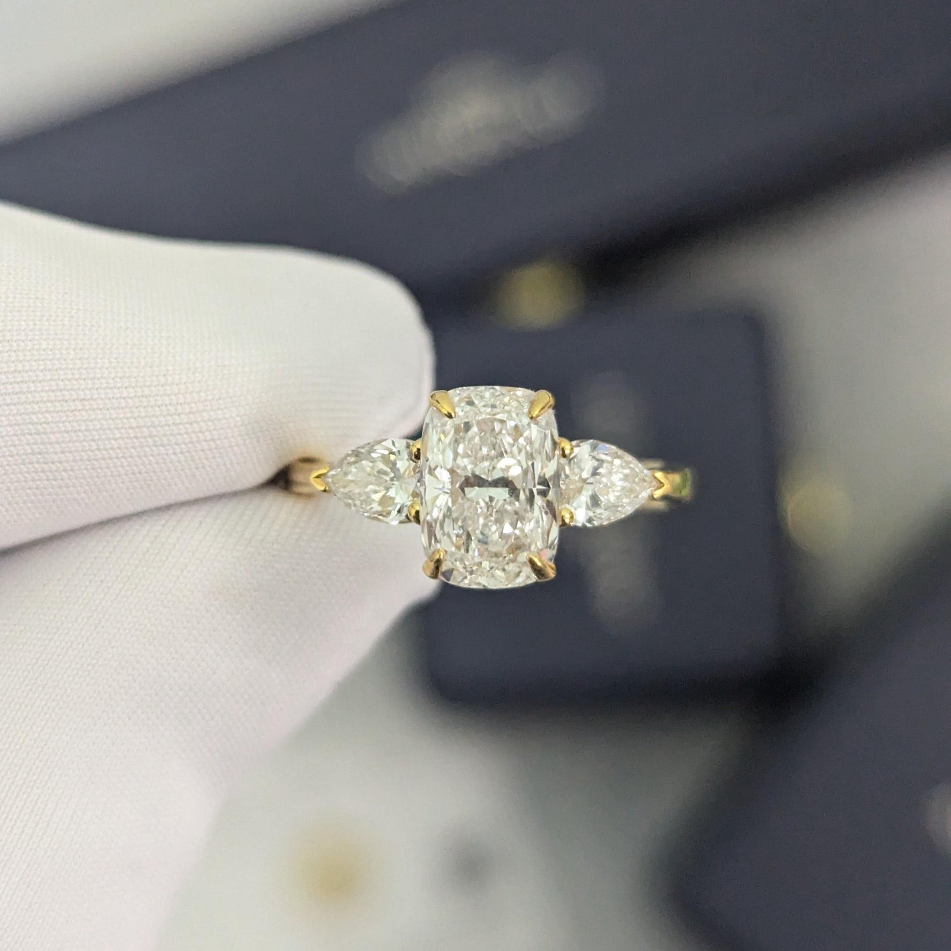 2.40tcw Cushion Lab Diamond Engagement Ring | Pear Accents | IGI Certified | Ethical Jewelry