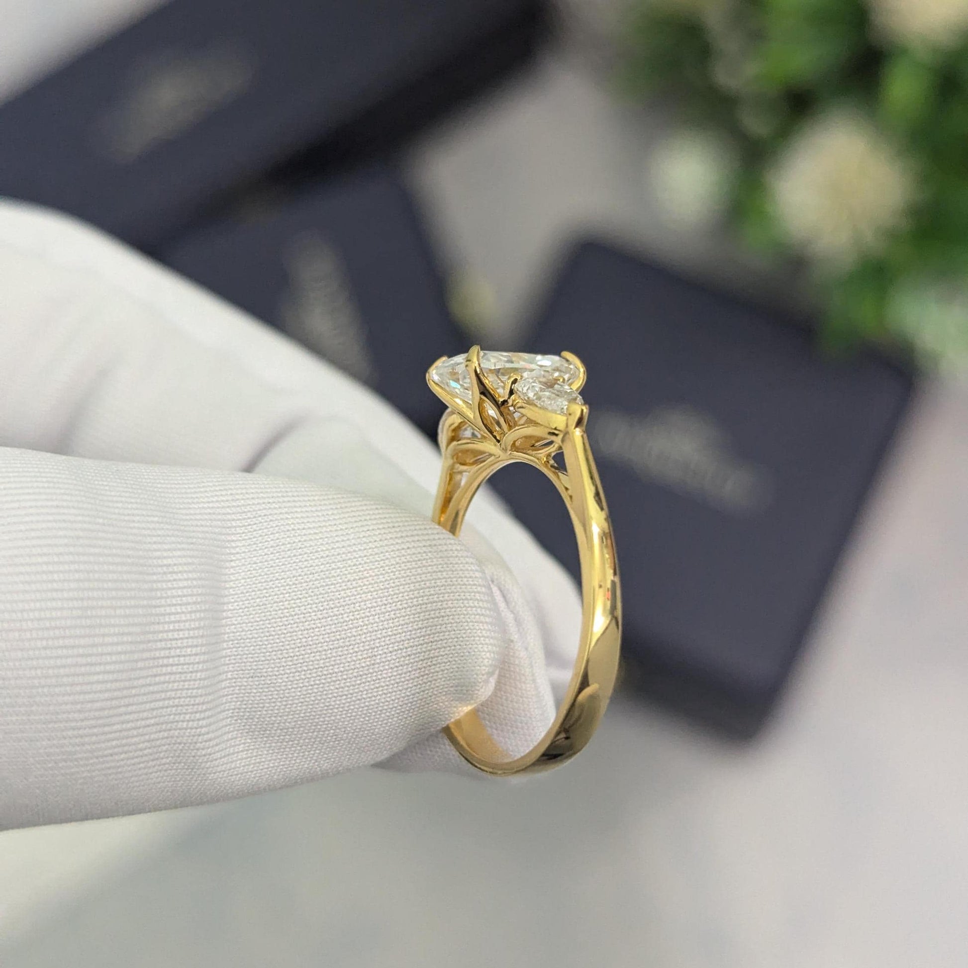 2.40tcw Cushion Lab Diamond Engagement Ring | Pear Accents | IGI Certified | Ethical Jewelry