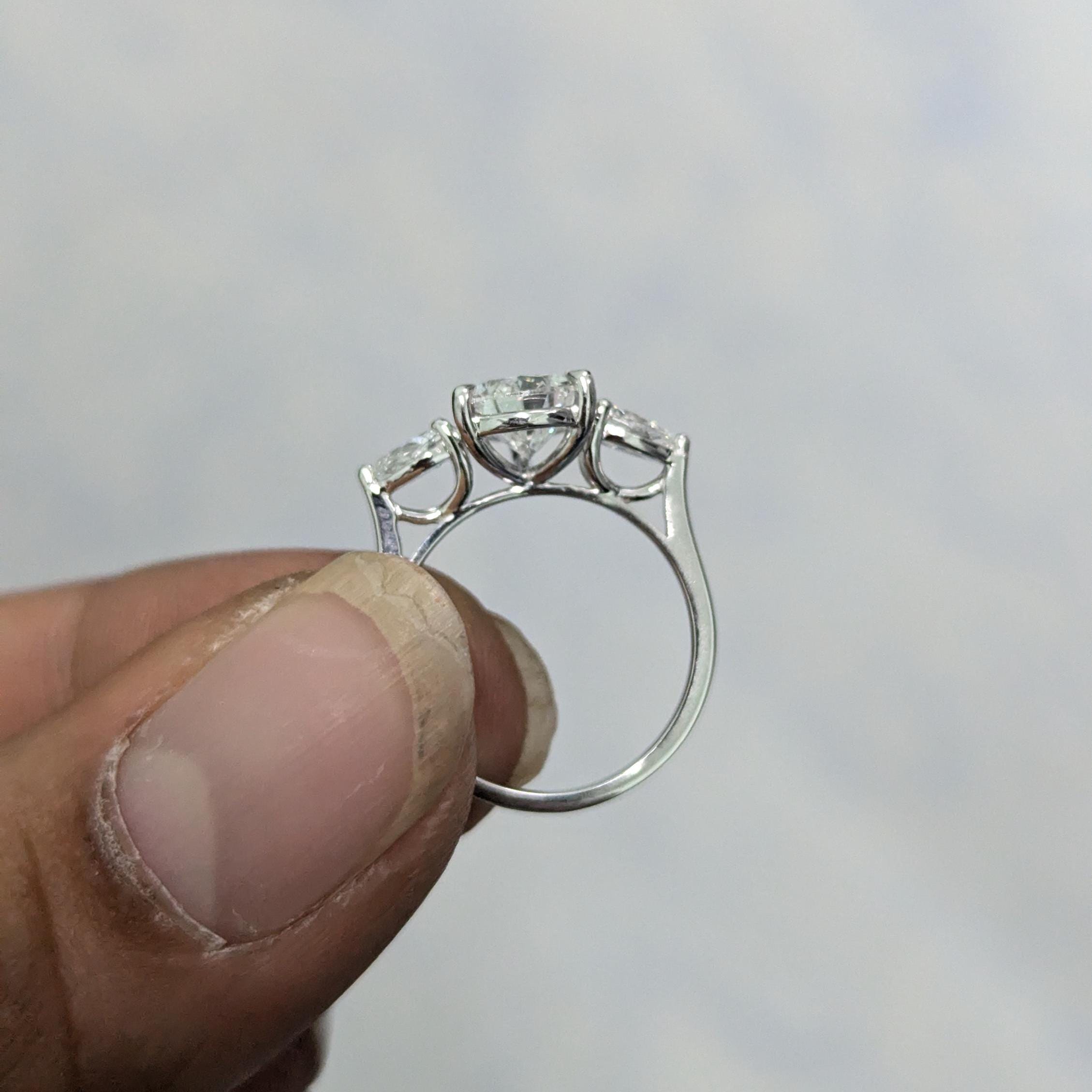Pear 1.90ct Lab Grown Diamond Three Stone Engagement Ring, EF Color, VS Clarity - IGI Certificate
