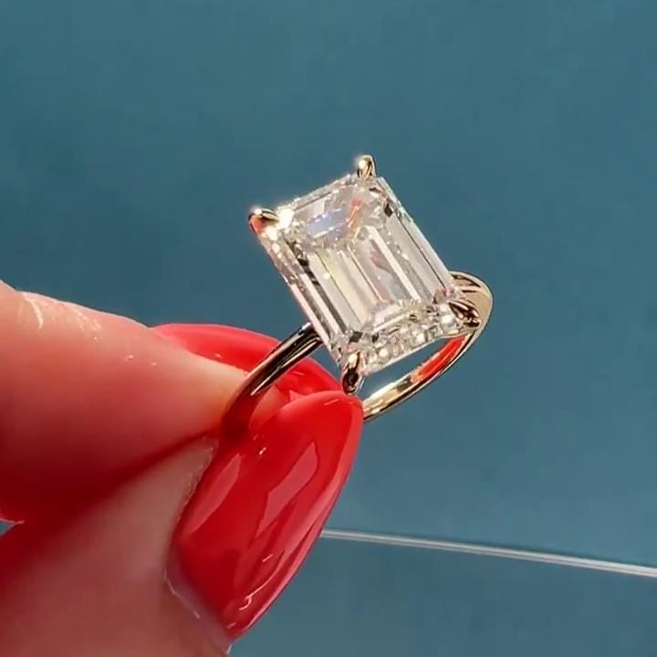 Emerald 4.00ct Lab Grown Diamond Yellow Gold Engagement Ring, D-E-F Color, VVS-VS Clarity - IGI Certificate