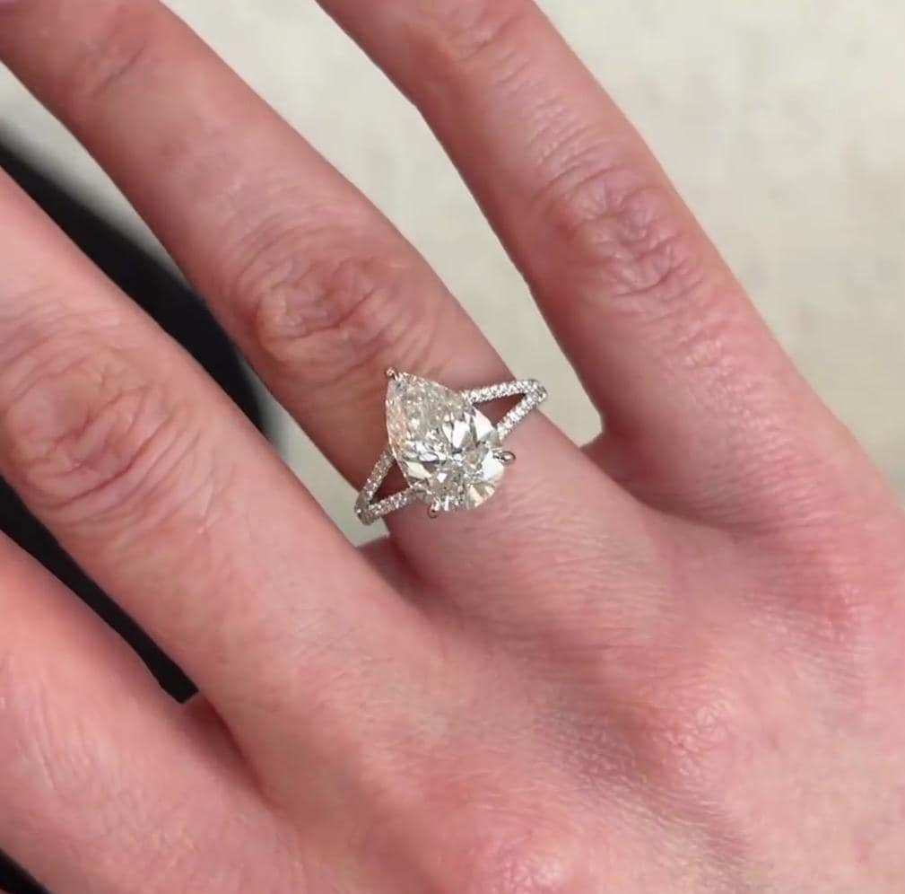 Pear 2.40tcw Lab Diamond Split Shank Engagement Ring | IGI Certified