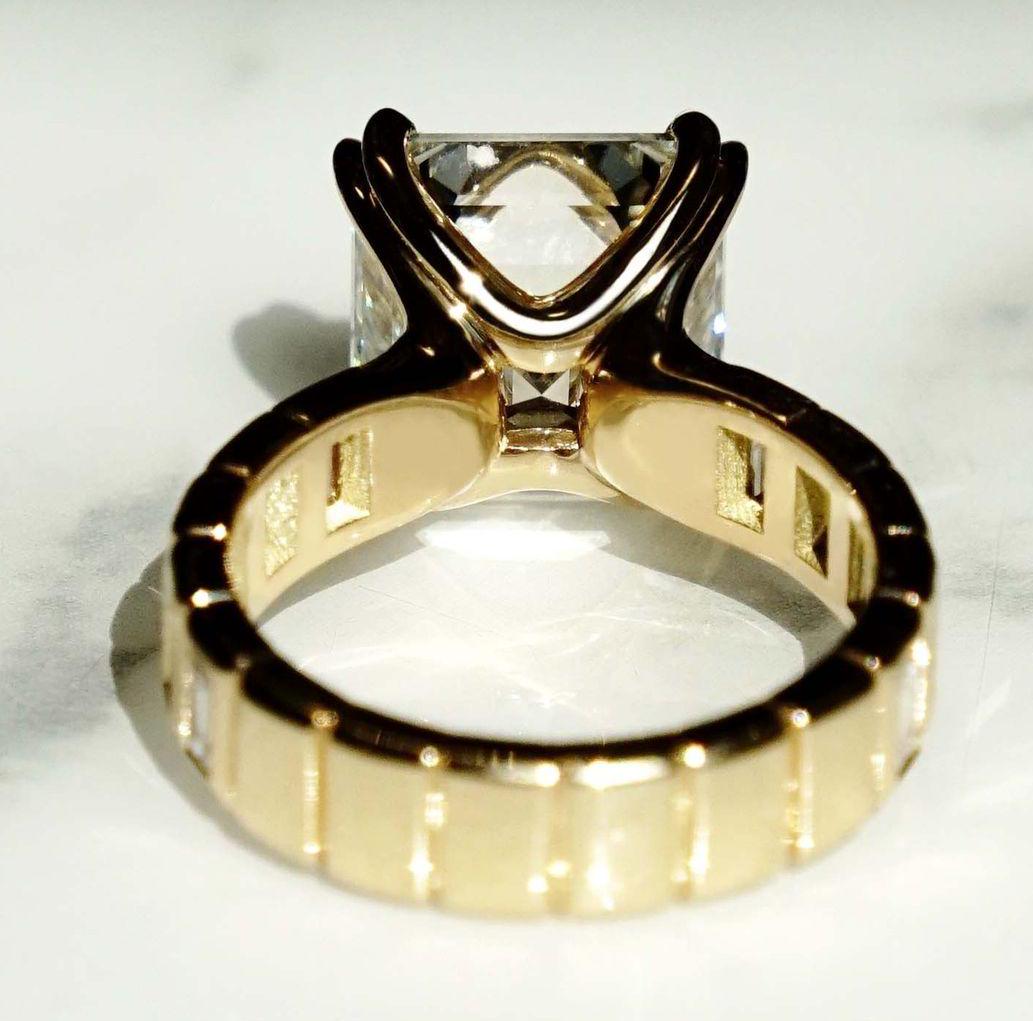 Asscher 6.00tcw Lab Grown Diamond Scoop Setting With Double Prongs Engagement Ring, EF Color, VS Clarity