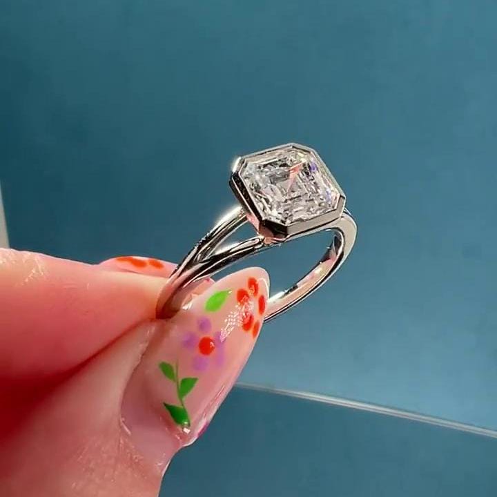 2.00ct Asscher Lab Diamond Ring | Bezel Set | Split Shank | IGI Certified | Custom Gold