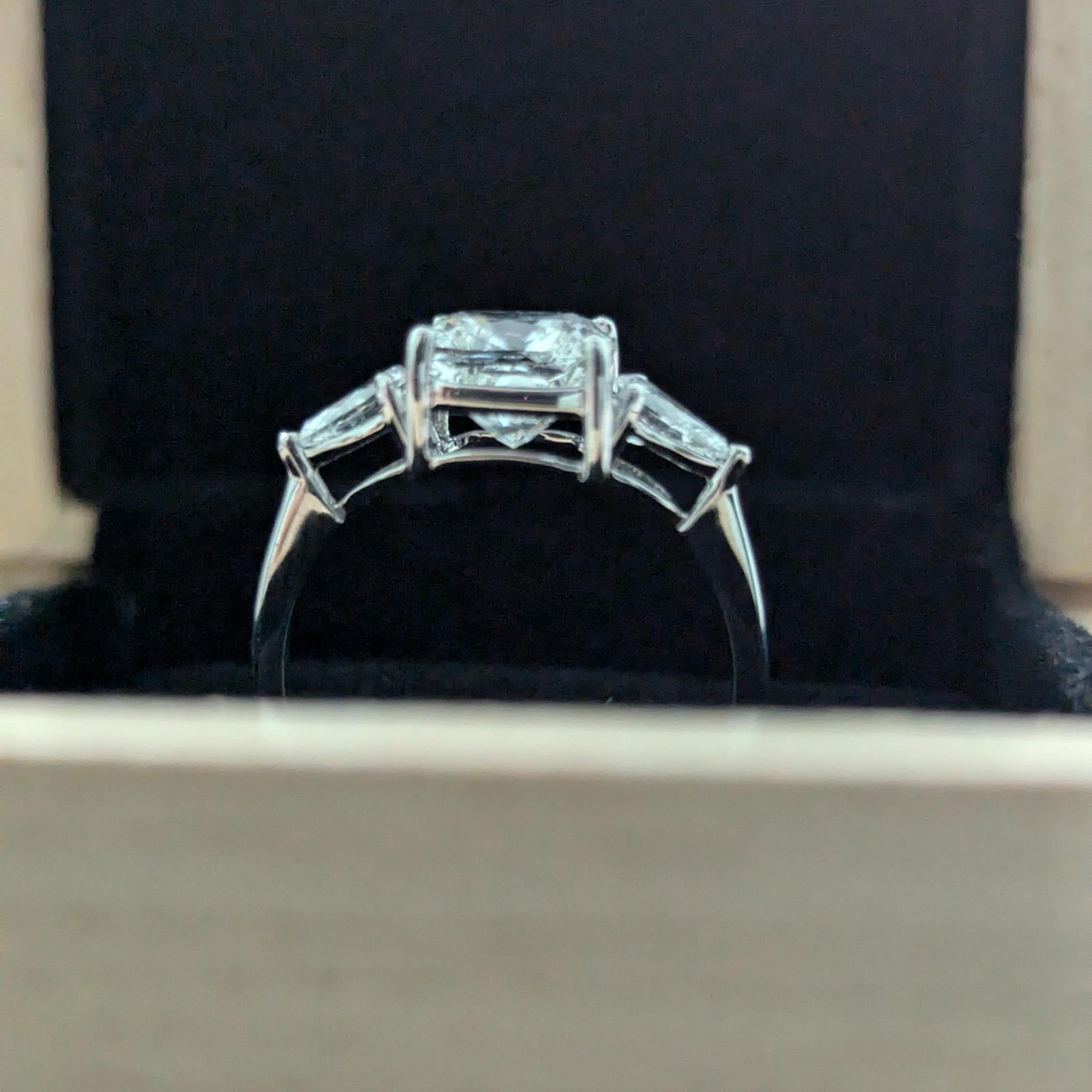 SQ Cushion 2.40tcw Lab Grown Diamond Three Stone Engagement Ring, D-E-F Color, VVS - VS Clarity