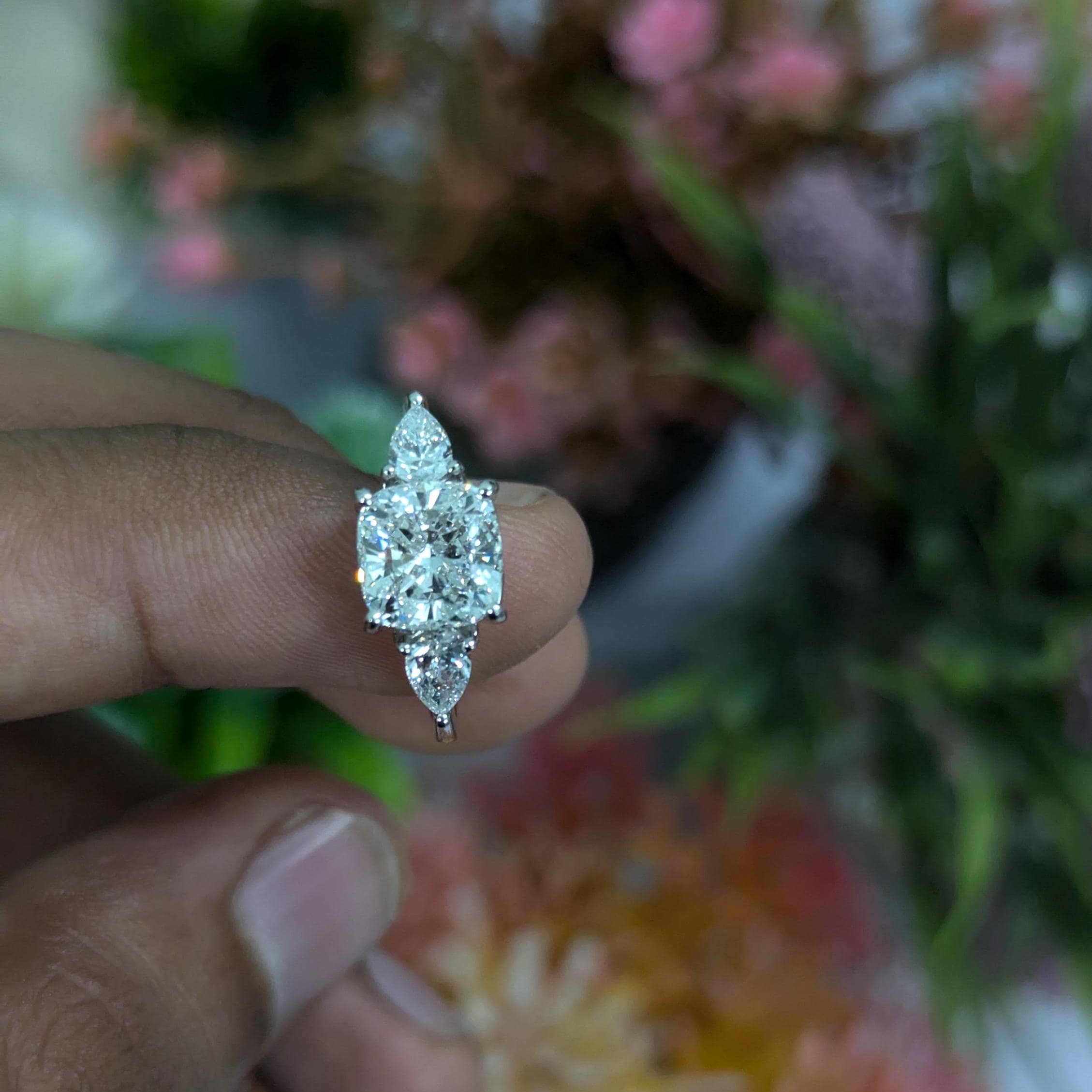 2.40tcw Cushion Lab Diamond Ring with Pear Sides | Ethical Engagement | IGI Certified