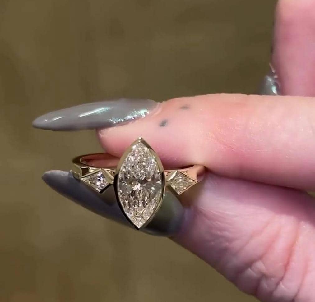 Marquise 2.30tcw Lab Grown Diamond Three Stone Cathedral Engagement Ring | D-E-F Color | VVS–VS Clarity | IGI Certified | AntiqueCut