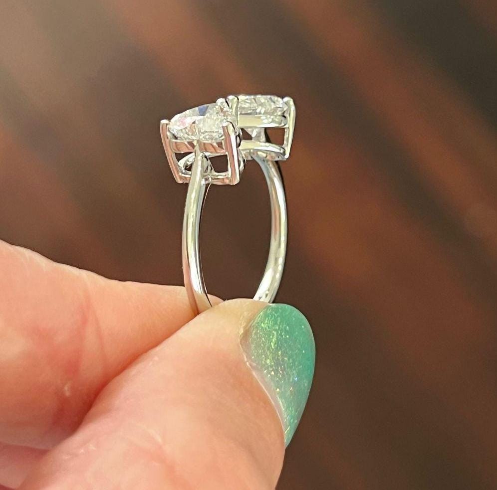Heart 2.00tcw Lab Grown Diamond Two Stone Engagement Ring, EF Color, VS Clarity