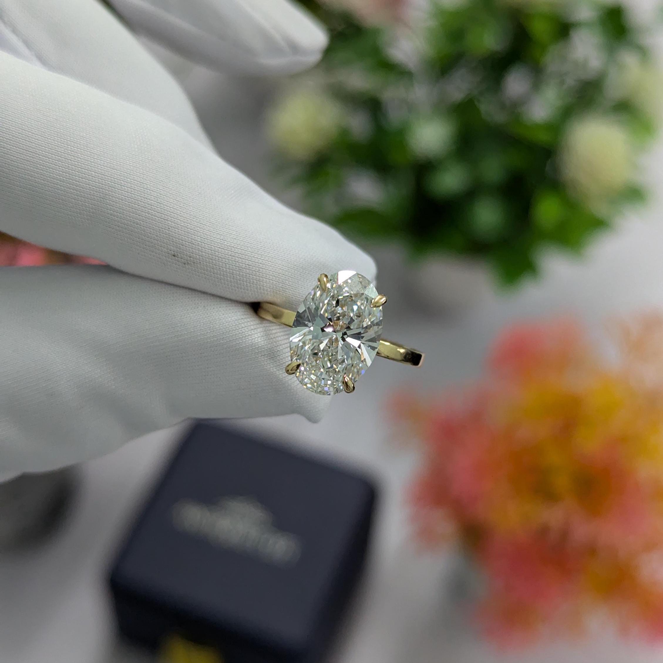 Oval 4.10tcw Lab Grown Diamond Hidden Halo Engagement Ring, D-E-F Color, VVS-VS Clarity, IGI Certified