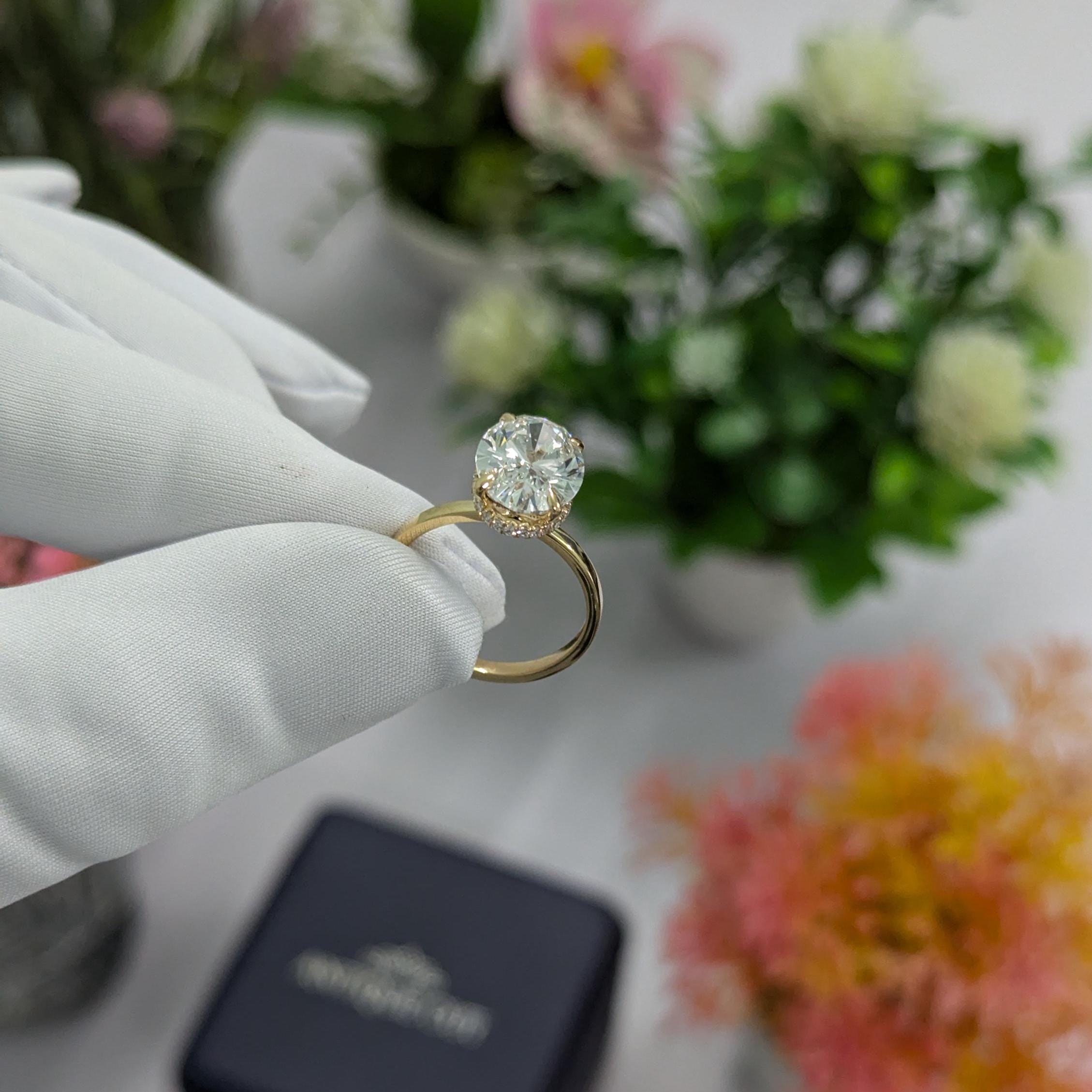 Oval 4.10tcw Lab Grown Diamond Hidden Halo Engagement Ring, D-E-F Color, VVS-VS Clarity, IGI Certified