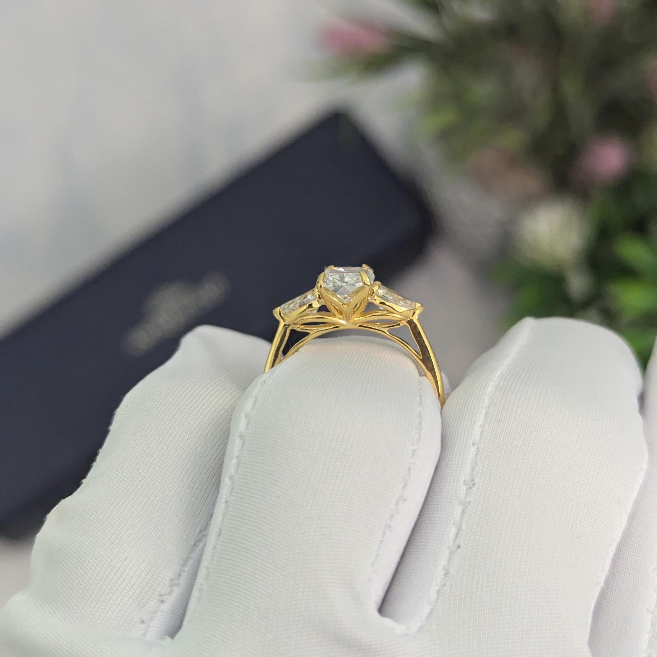 Elongated Cushion 2.40tcw Lab Grown Diamond Three Stone Engagement Ring, D-E-F Color, VVS-VS Clarity