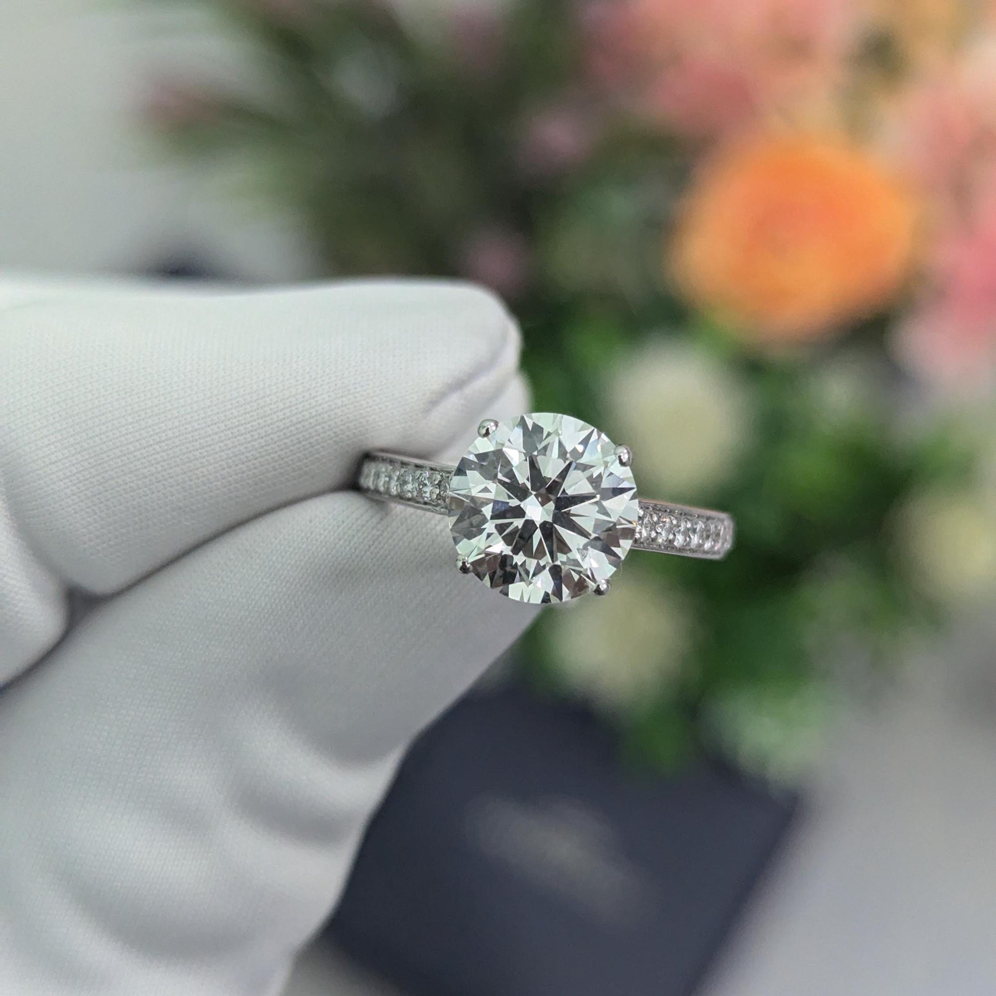 Round 3.20tcw Lab Diamond Pavé Channel Engagement Ring | IGI Certified | D-E-F VVS–VS