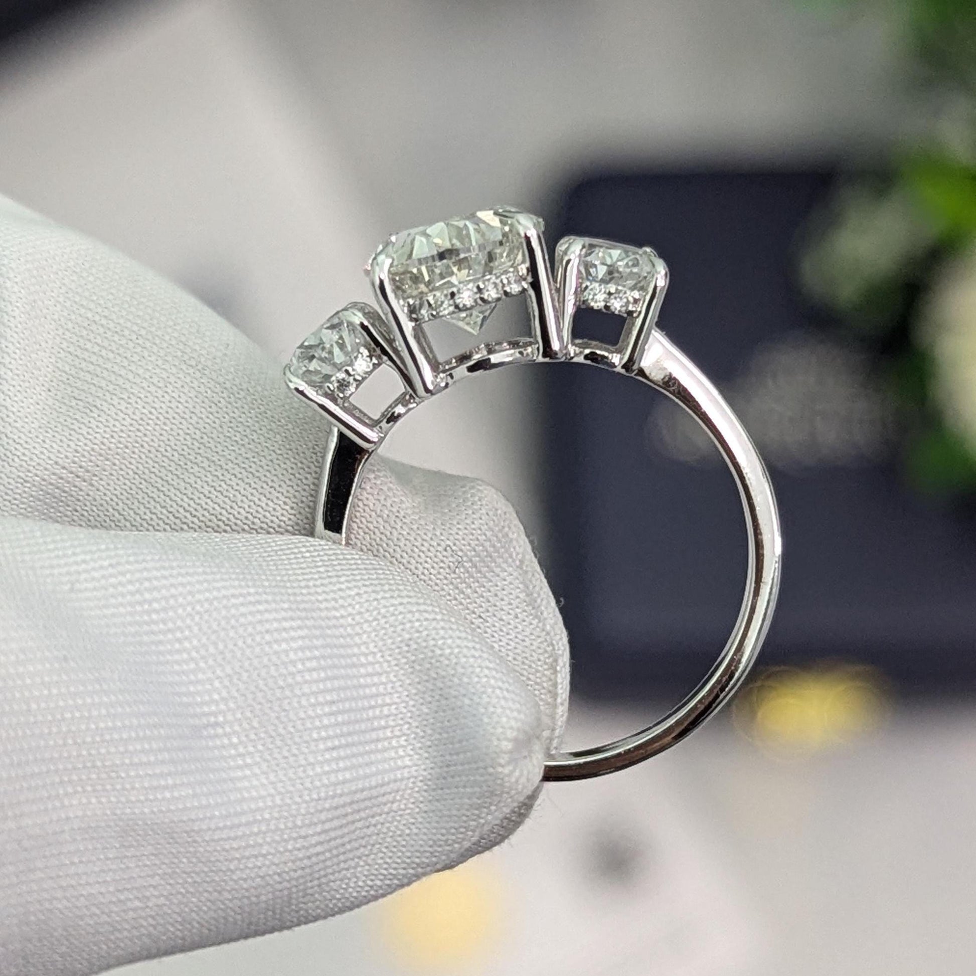 Oval 3.30tcw Lab Diamond Ring | Hidden Halo | Three Stone IGI Certified | DEF VVS–VS | White Gold
