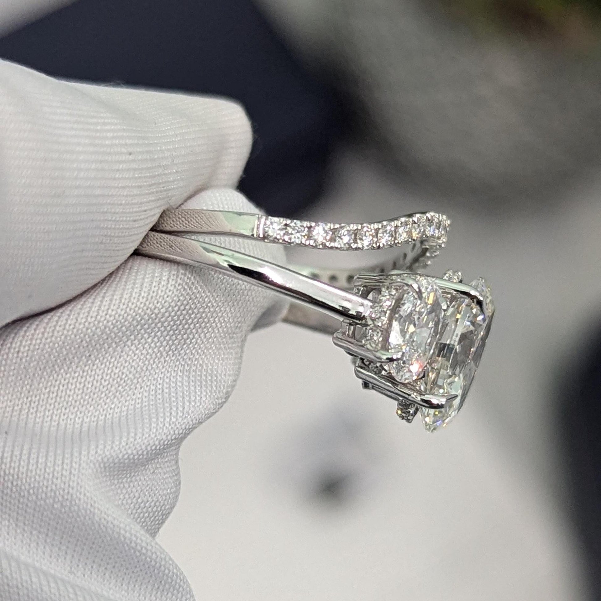 Oval 3.50tcw Lab Diamond Ring Set | Hidden Halo Three Stone | IGI Certified | D-E-F VVS–VS