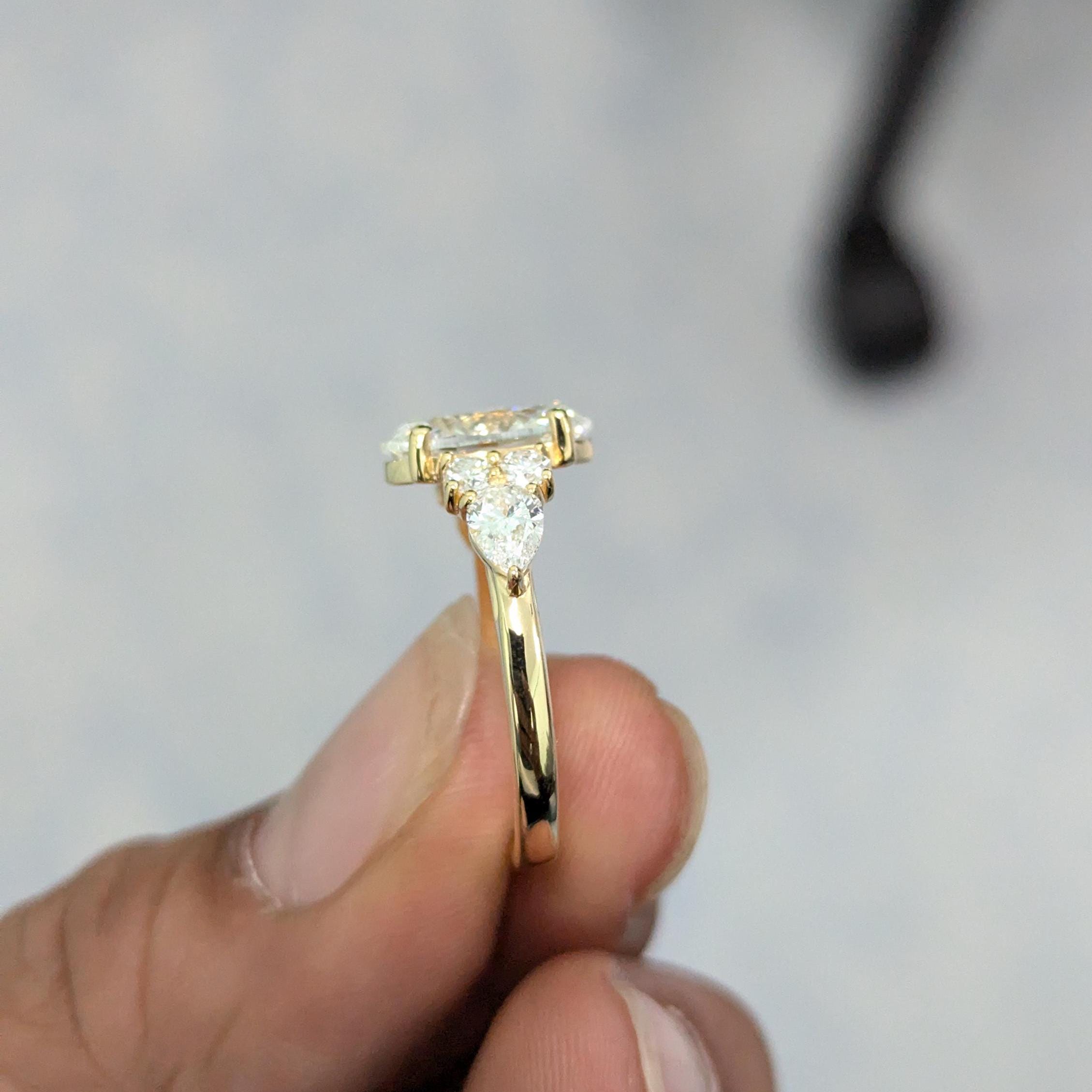 Oval 3.75tcw Lab Grown Diamond Pear Side Stone Engagement Ring, EF Color, VS Clarity, IGI Certificate