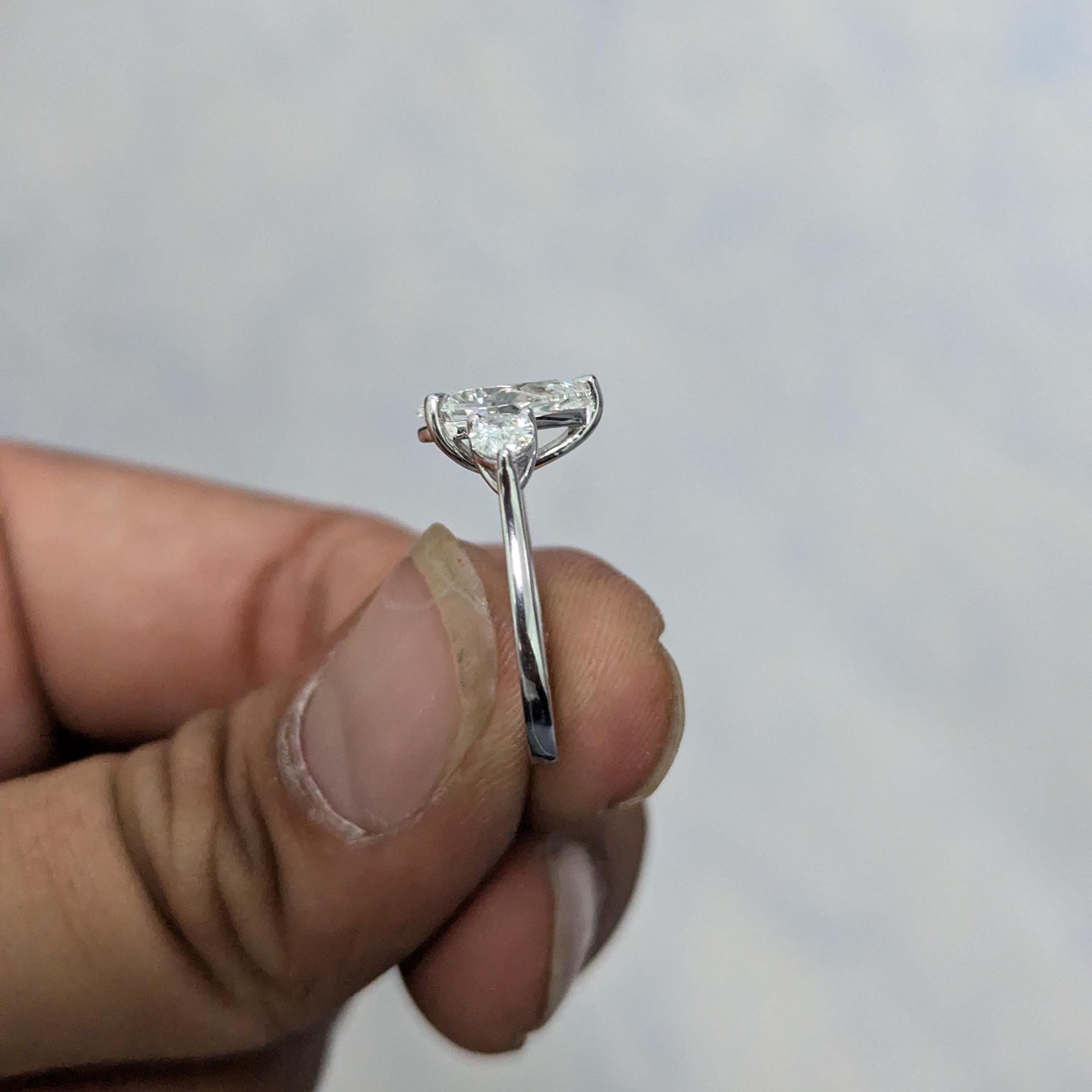 Pear 1.90ct Lab Grown Diamond Three Stone Engagement Ring, EF Color, VS Clarity - IGI Certificate
