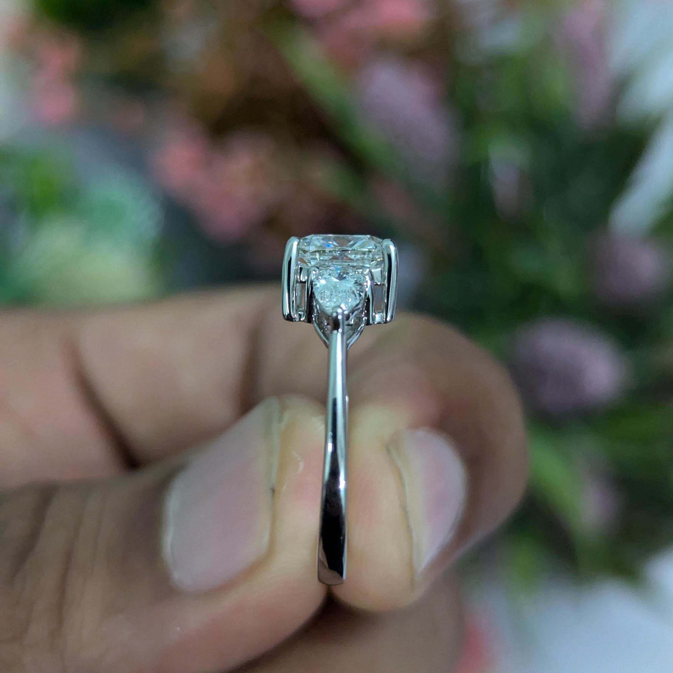 SQ Cushion 2.40tcw Lab Grown Diamond Three Stone Engagement Ring, D-E-F Color, VVS - VS Clarity