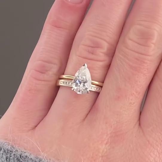Pear 2.20tcw Lab Grown Diamond Solitaire Engagement Ring With Band, DEF Color, VVS-VS Clarity