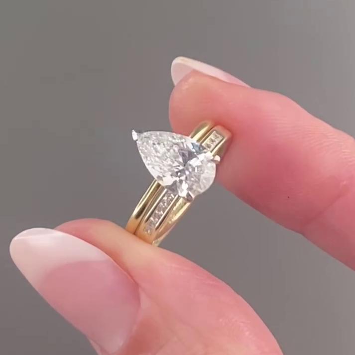 Pear 2.20tcw Lab Grown Diamond Solitaire Engagement Ring With Band, DEF Color, VVS-VS Clarity
