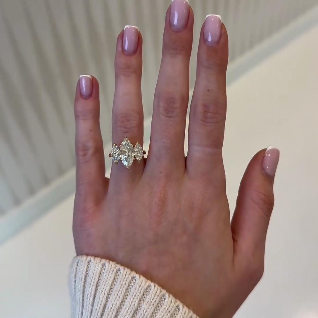 7.00tcw Marquise Lab Diamond Three Stone Engagement Ring | IGI Certified