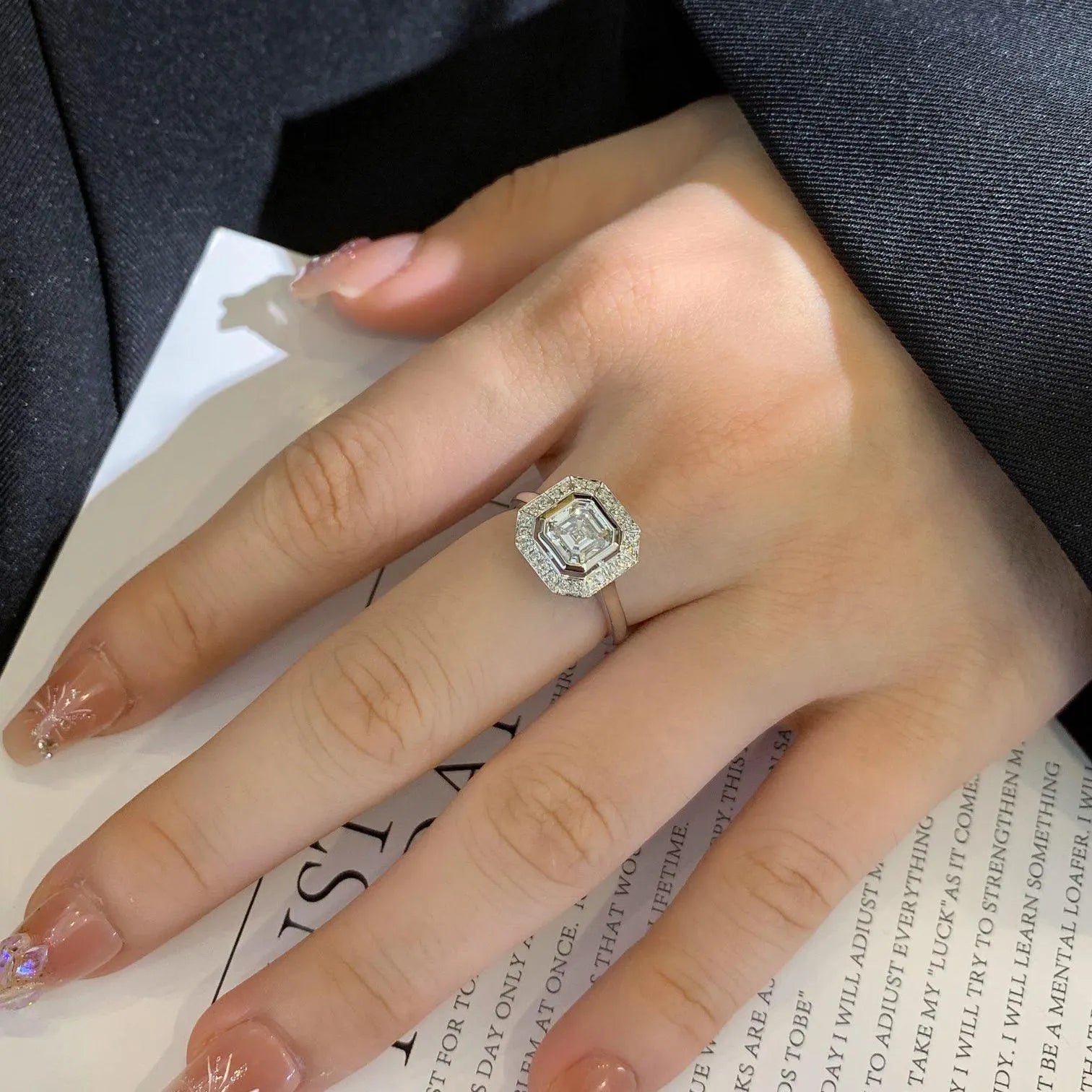 Asscher 2.00tcw Lab Grown Diamond Bezel Set With Halo Setting Cathedral Engagement Ring, D-E-F Color, VVS-VS Clarity