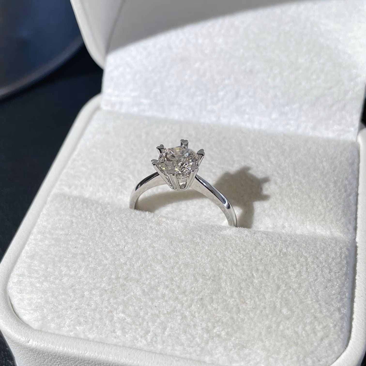 1.50ct Round Lab Grown Diamond Six Heart Claw Engagement Ring | IGI Certified | White Gold
