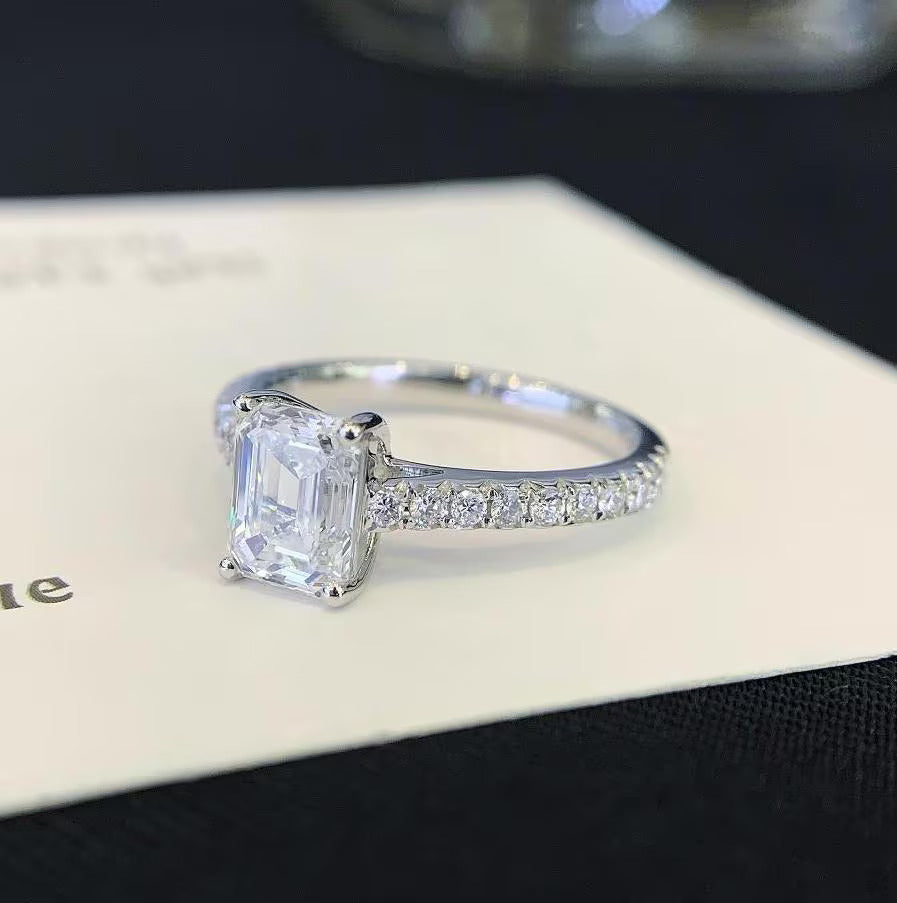 Emerald 1.80tcw Lab Grown Diamond Solitaire Pave Engagement Ring, D-E-F Color, VVS-VS Clarity - IGI Certified