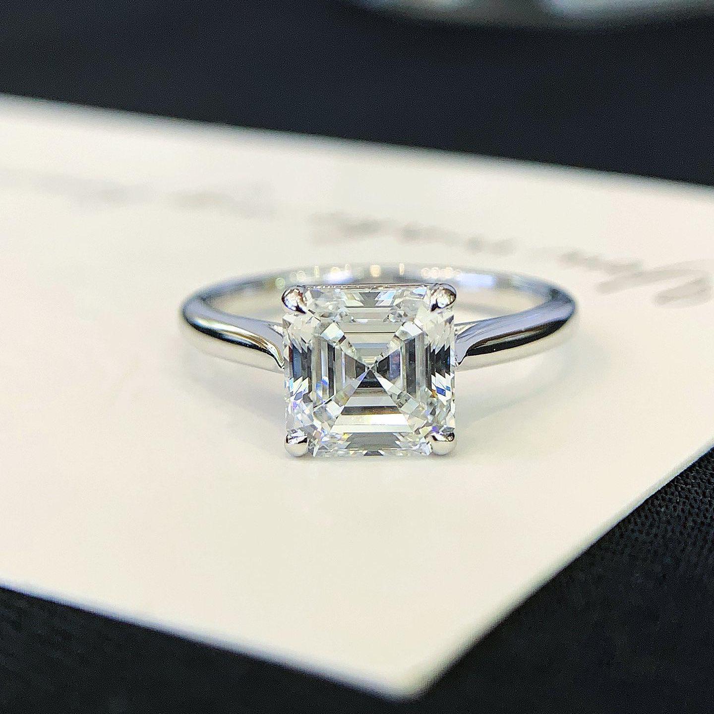 Asscher 2.20tcw Lab Grown Diamond Solitaire Cathedral Shank Engagement Ring, D-E-F Color, VVS-VS Clarity - IGI Certified