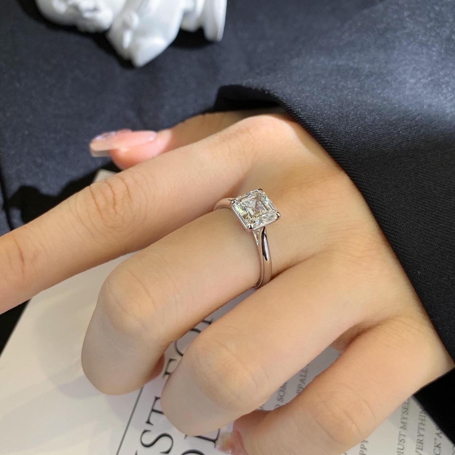 Asscher 2.20tcw Lab Grown Diamond Solitaire Cathedral Shank Engagement Ring, D-E-F Color, VVS-VS Clarity - IGI Certified