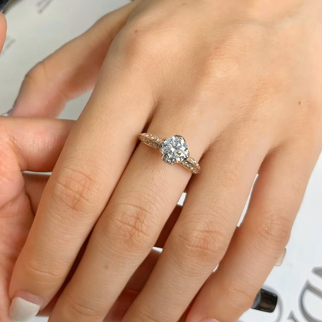 1.50tcw Round Lab Diamond Ring | Unique 4-Prong Engagement | IGI Certified | Two-Tone Gold