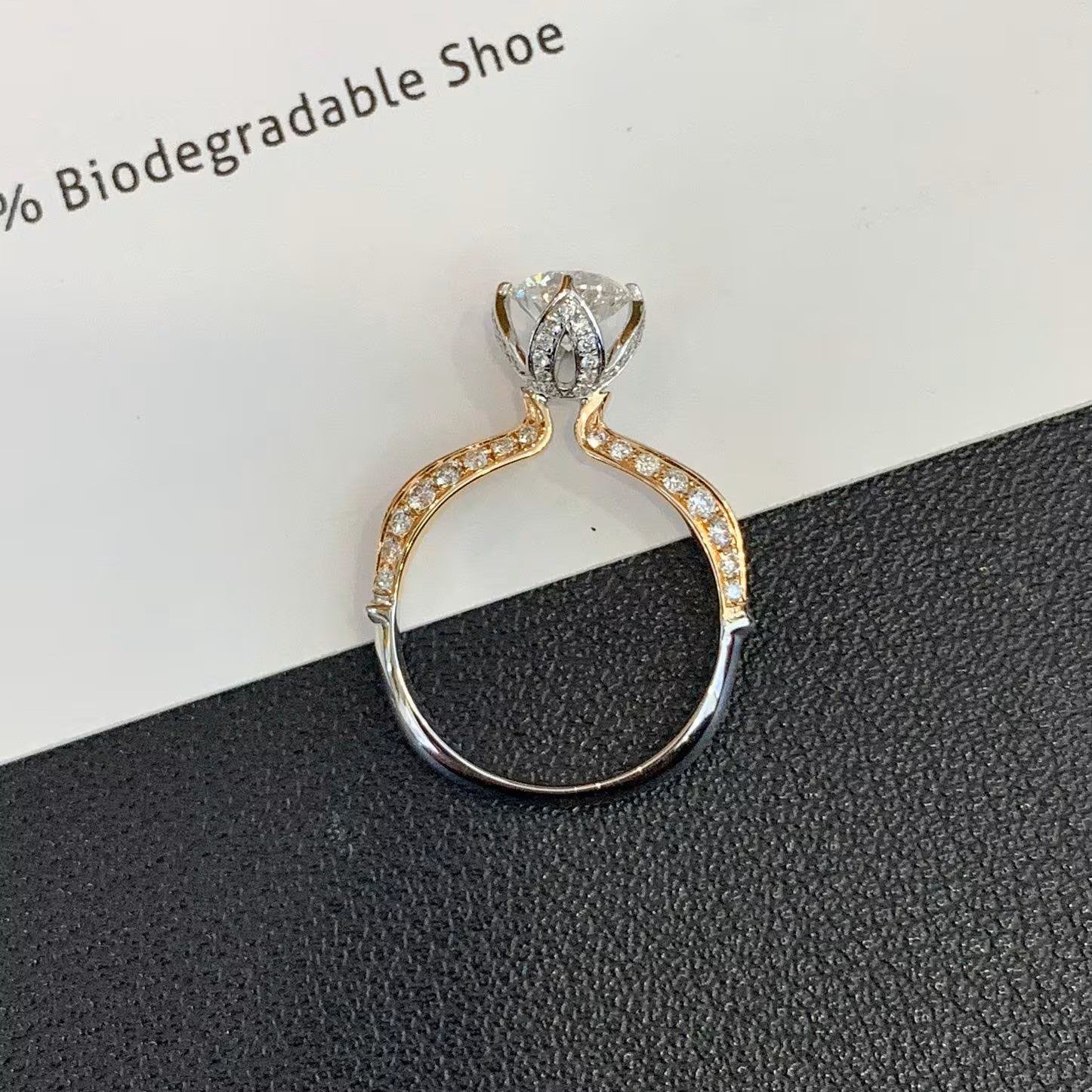 1.50tcw Round Lab Diamond Ring | Unique 4-Prong Engagement | IGI Certified | Two-Tone Gold