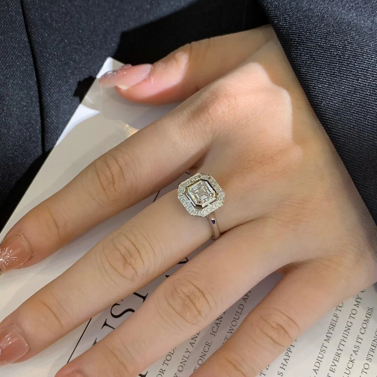 Asscher 2.00tcw Lab Grown Diamond Bezel Set With Halo Setting Cathedral Engagement Ring, D-E-F Color, VVS-VS Clarity