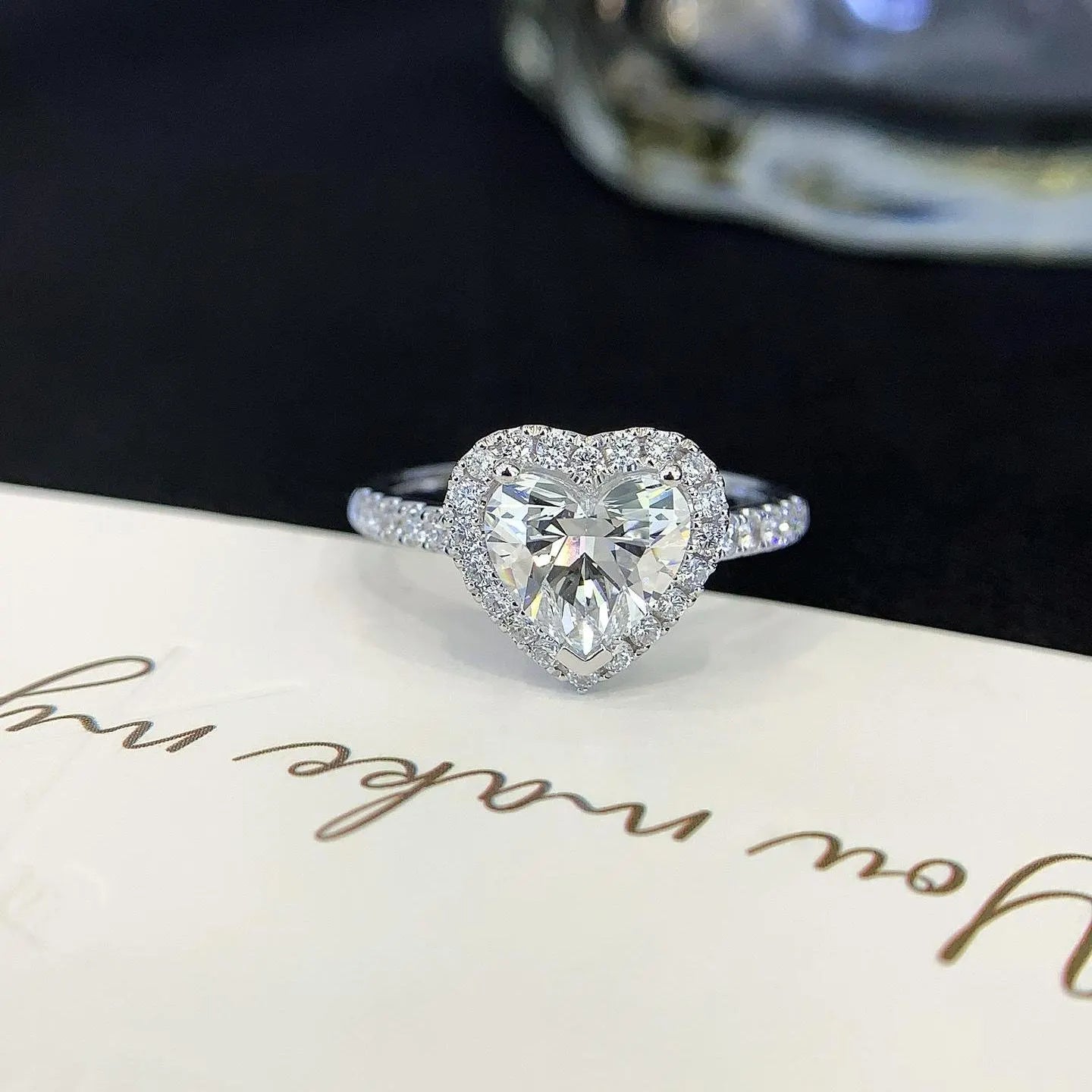 2.20tcw Heart Lab Grown Diamond Engagement Ring | Halo Pavé Cathedral | IGI Certified | Custom Gold