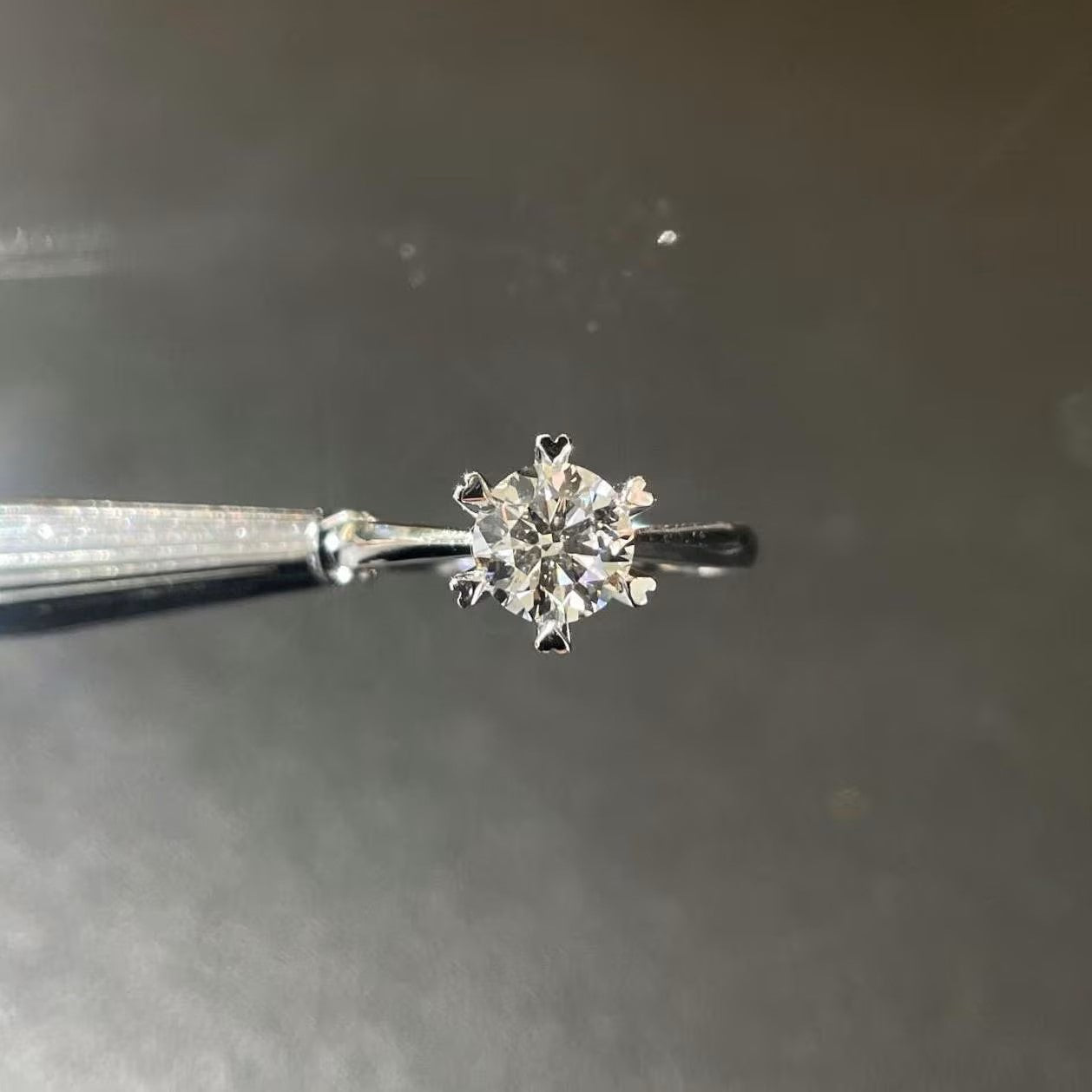 Round 1.50ct Lab Grown Diamond Six Heart Shape Claw Solitaire Pave Engagement Ring, D-E-F Color, VVS-VS Clarity - IGI Certified