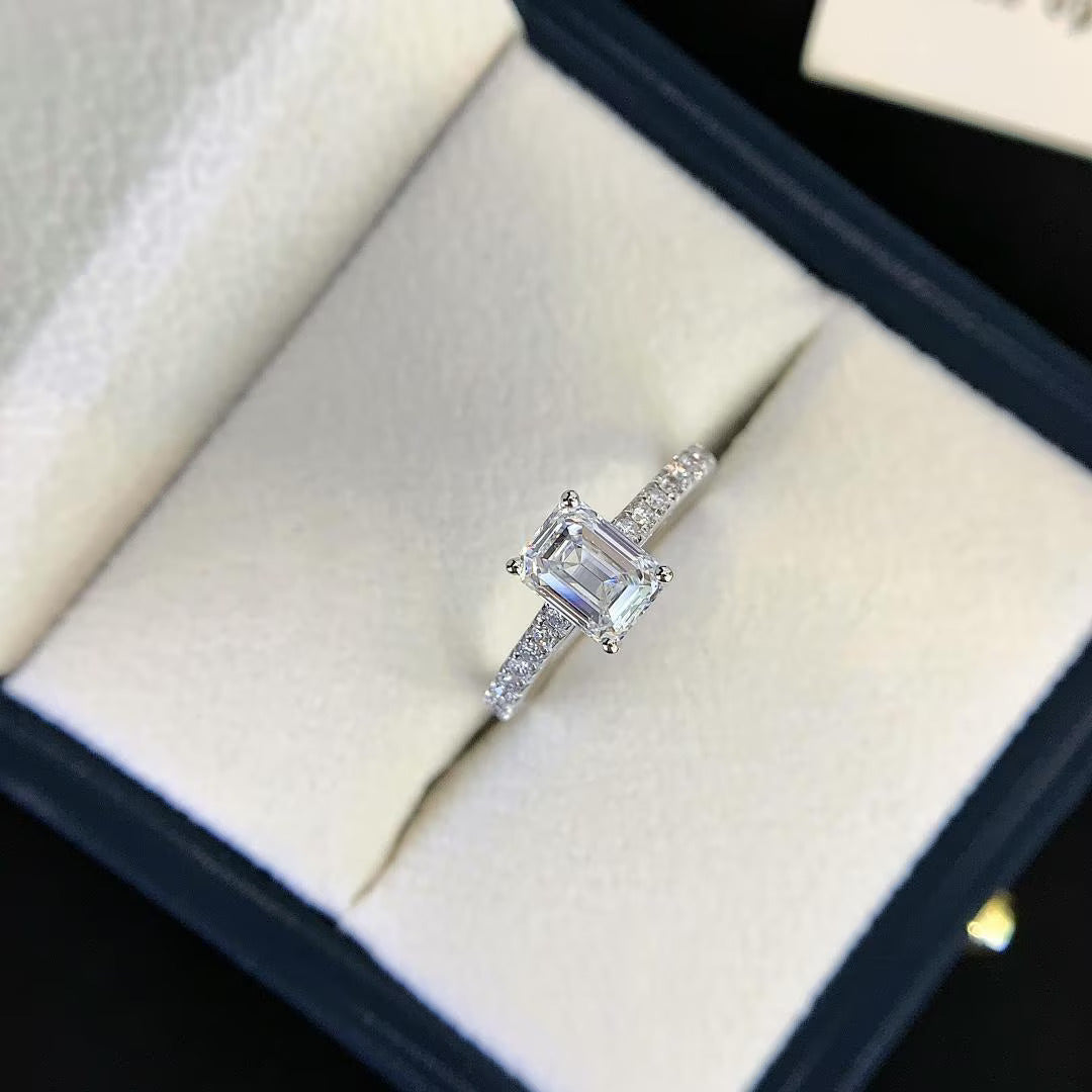 Emerald 1.80tcw Lab Grown Diamond Solitaire Pave Engagement Ring, D-E-F Color, VVS-VS Clarity - IGI Certified