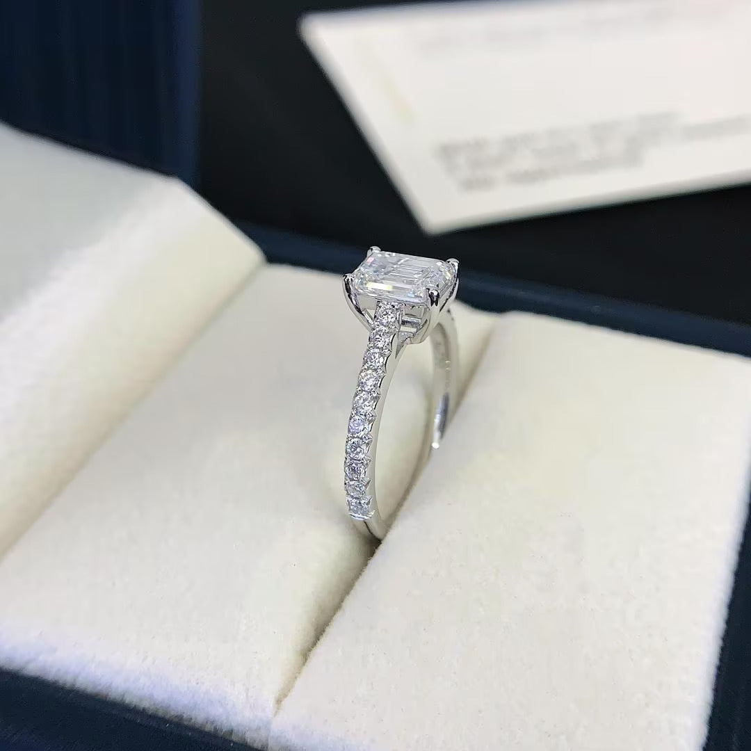 Emerald 1.80tcw Lab Grown Diamond Solitaire Pave Engagement Ring, D-E-F Color, VVS-VS Clarity - IGI Certified