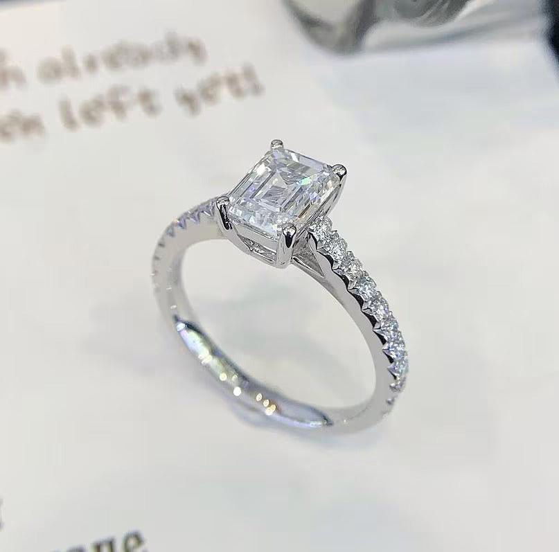 1.80tcw Emerald Lab Diamond Engagement Ring | White Gold Solitaire Pave Setting