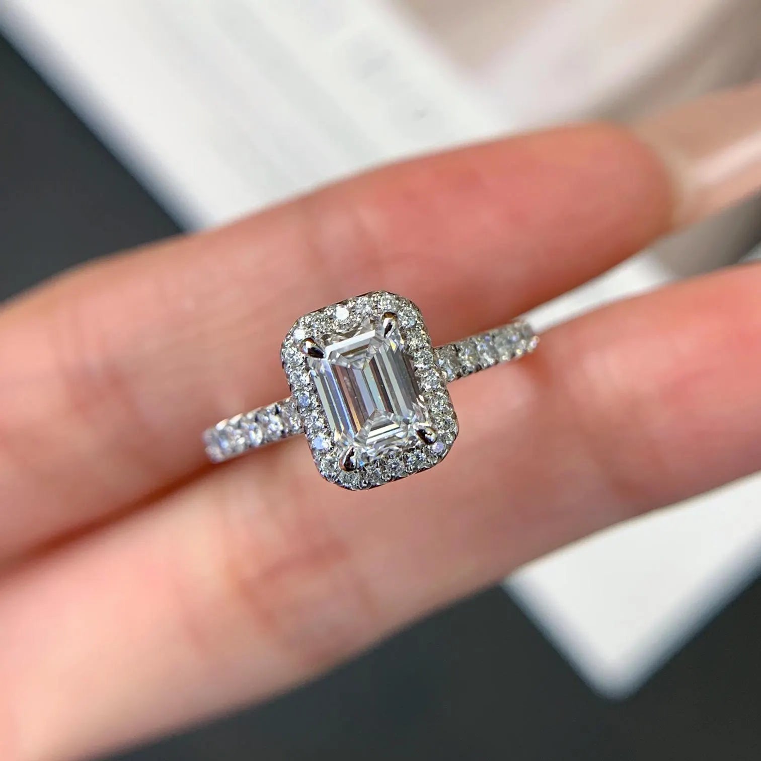 1.60tcw Emerald Lab Grown Diamond Engagement Ring | Halo & Pavé | IGI Certified | Custom Gold